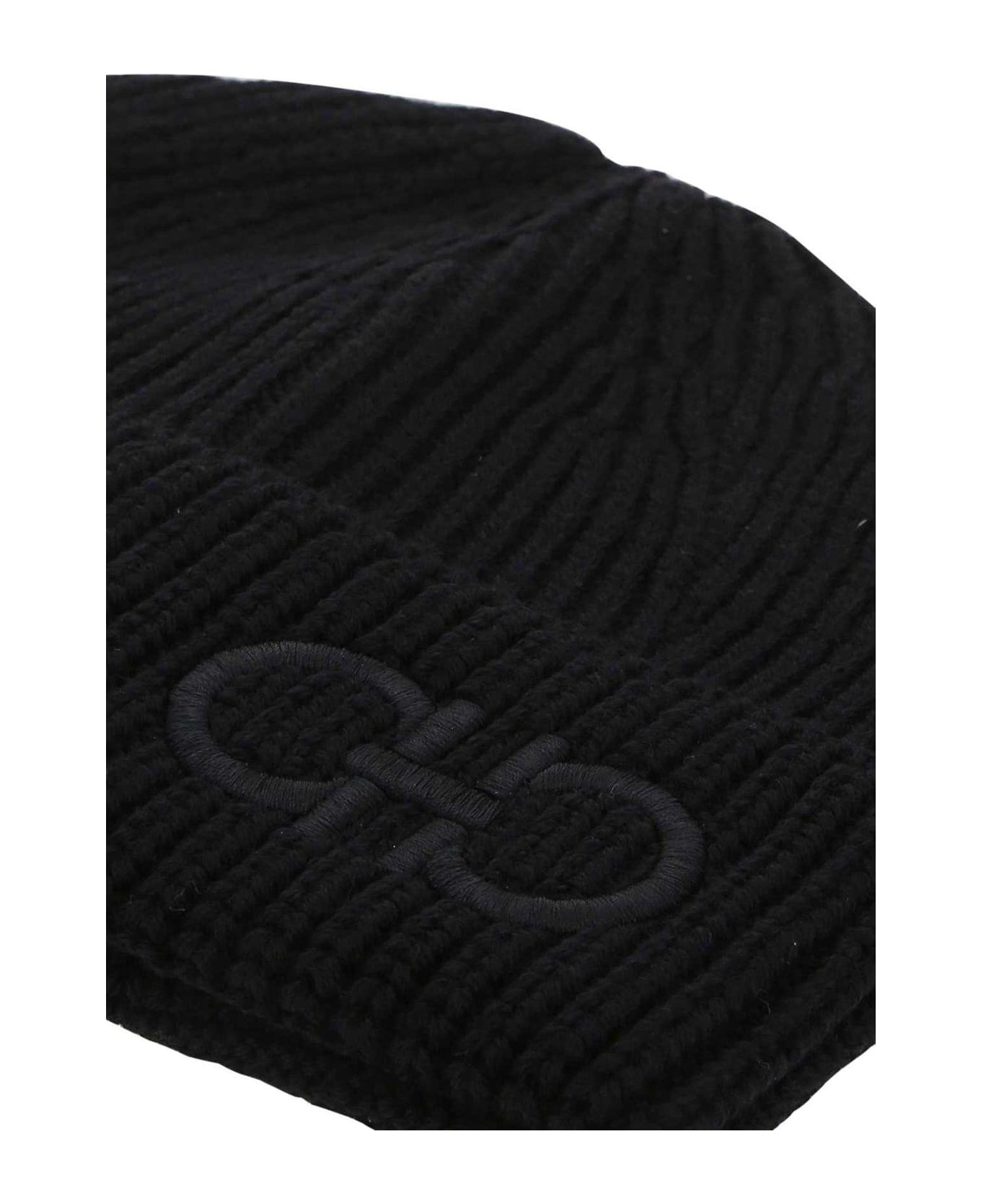 Ferragamo Logo Embroidered Beanie - Black