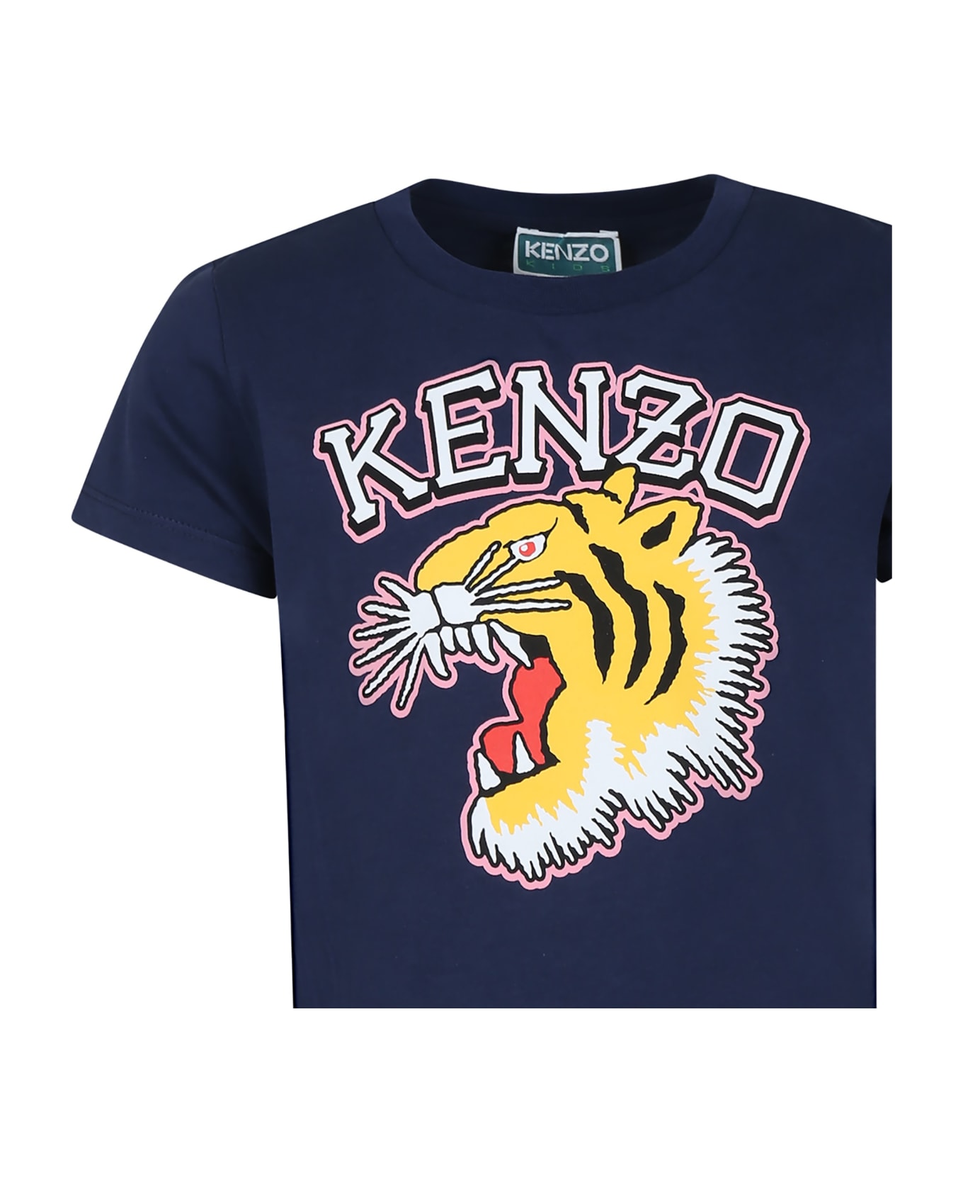 Kenzo Kids Blue T-shirt For Girl With Iconic Tiger And Logo - Blue