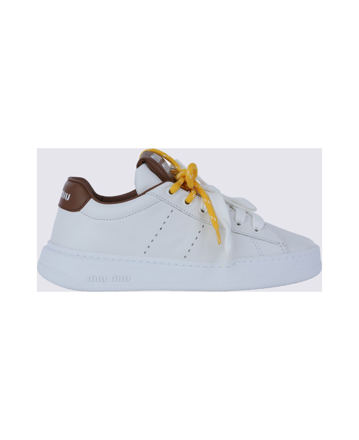 Miu Miu White Leather Sneakers - BIANCO+COGNAC