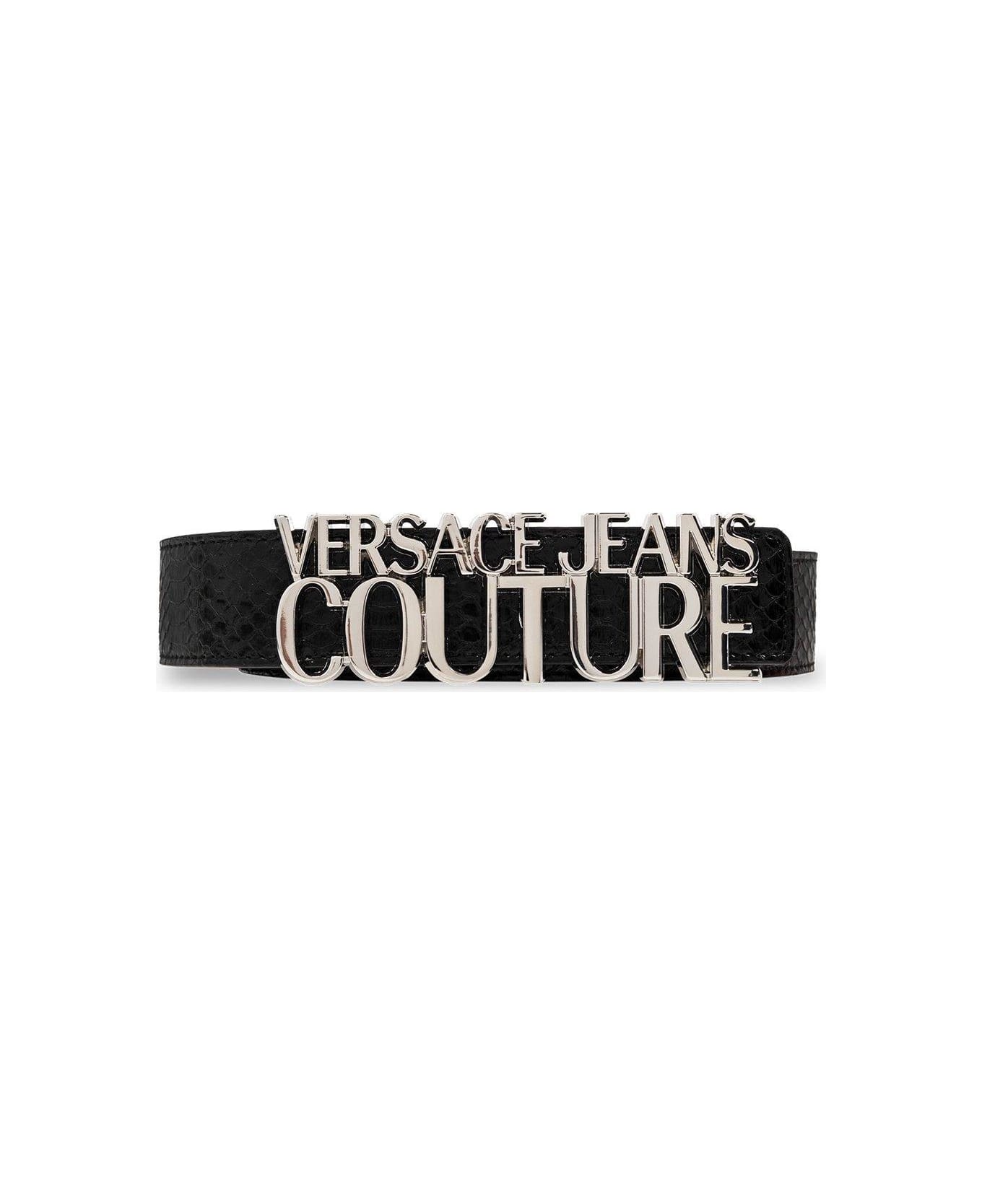 Versace Jeans Couture Logo Lettering Buckle Belt - Black