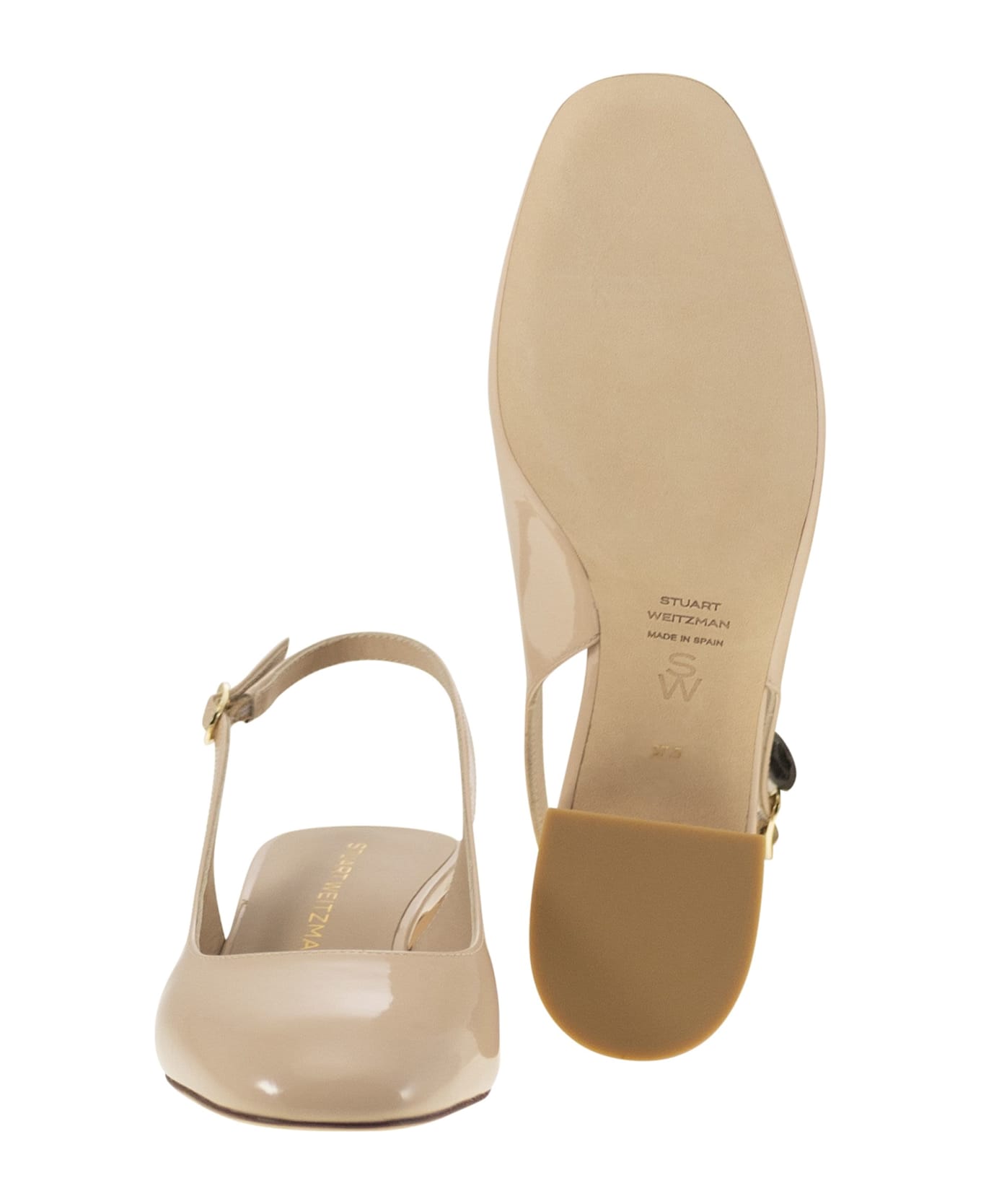 Stuart Weitzman Maeve - Lacquered Leather Slingback - Nude