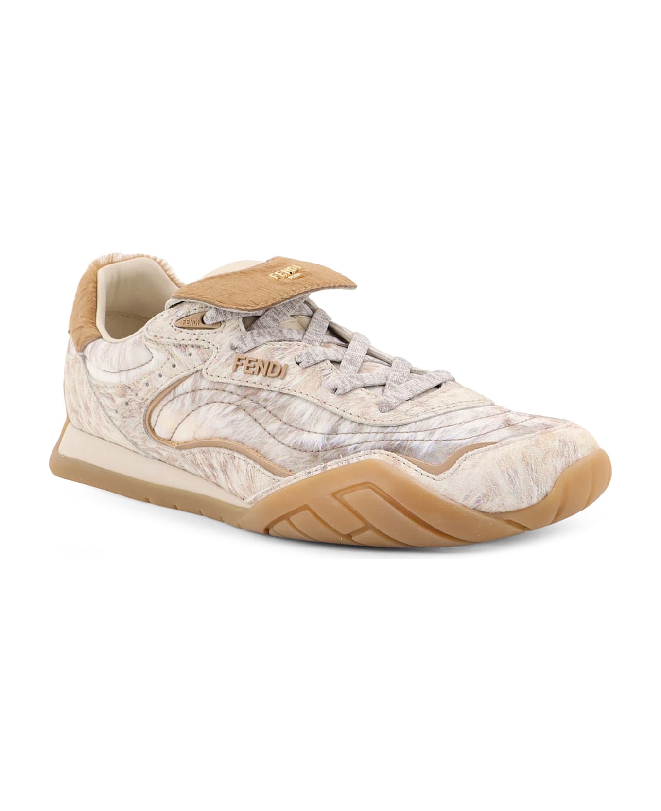 Fendi Wave Pulse Leather And Fabric Sneakers - Natur+natu+sand+bear