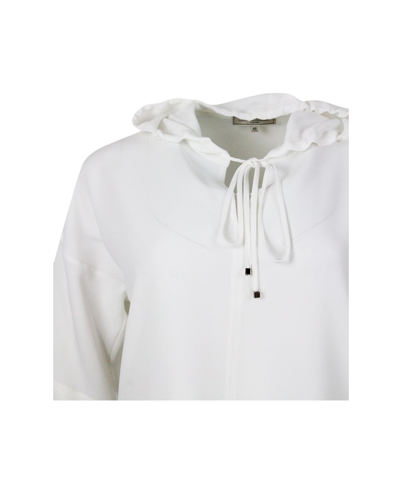 Antonelli Lightweight Short-sleeved Stretch Silk Crepe Shirt With Drawstring Hood. Fluid Fit - White