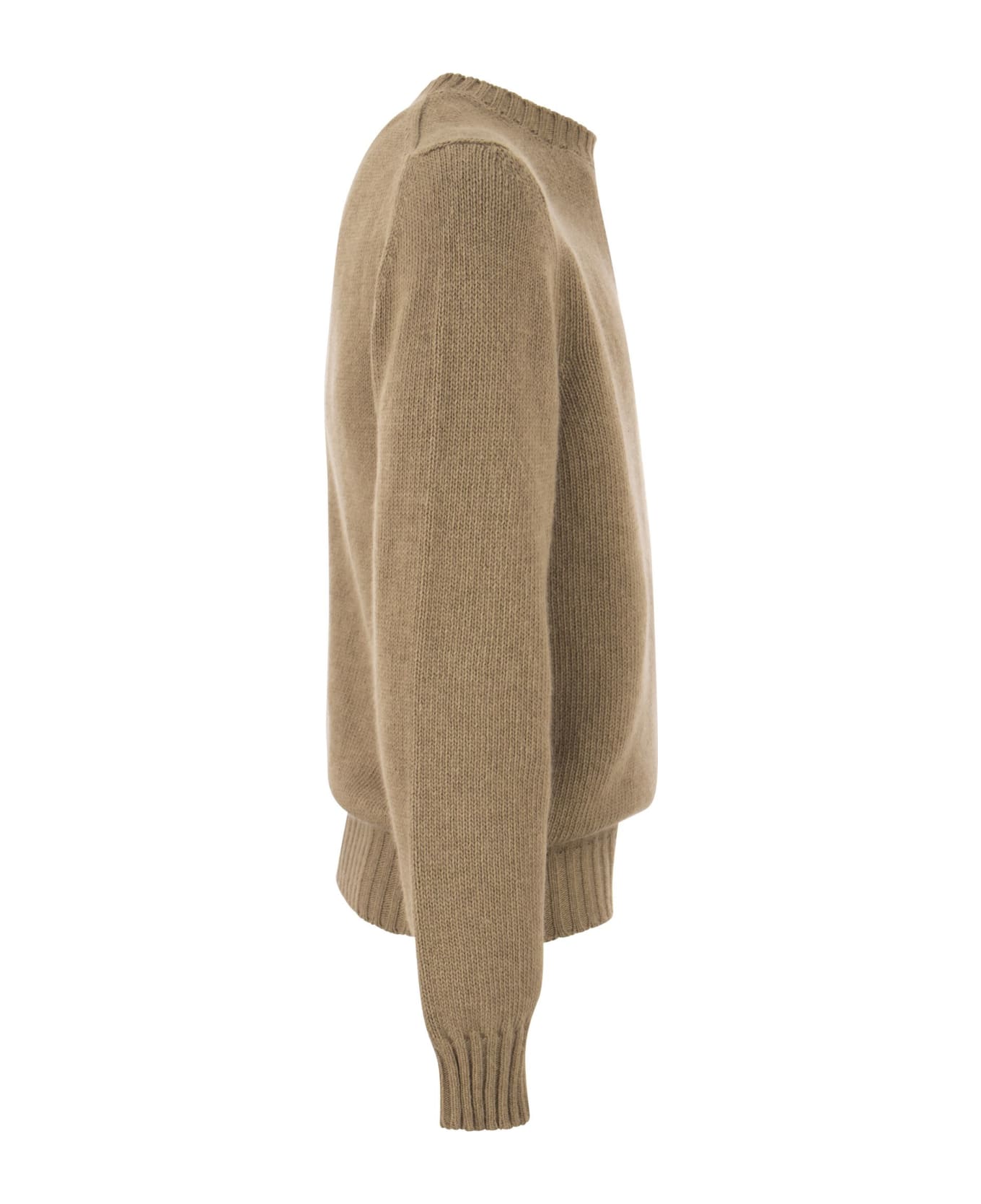 PT Torino Crew-neck Pullover In Wool And Angora Blend - Camel