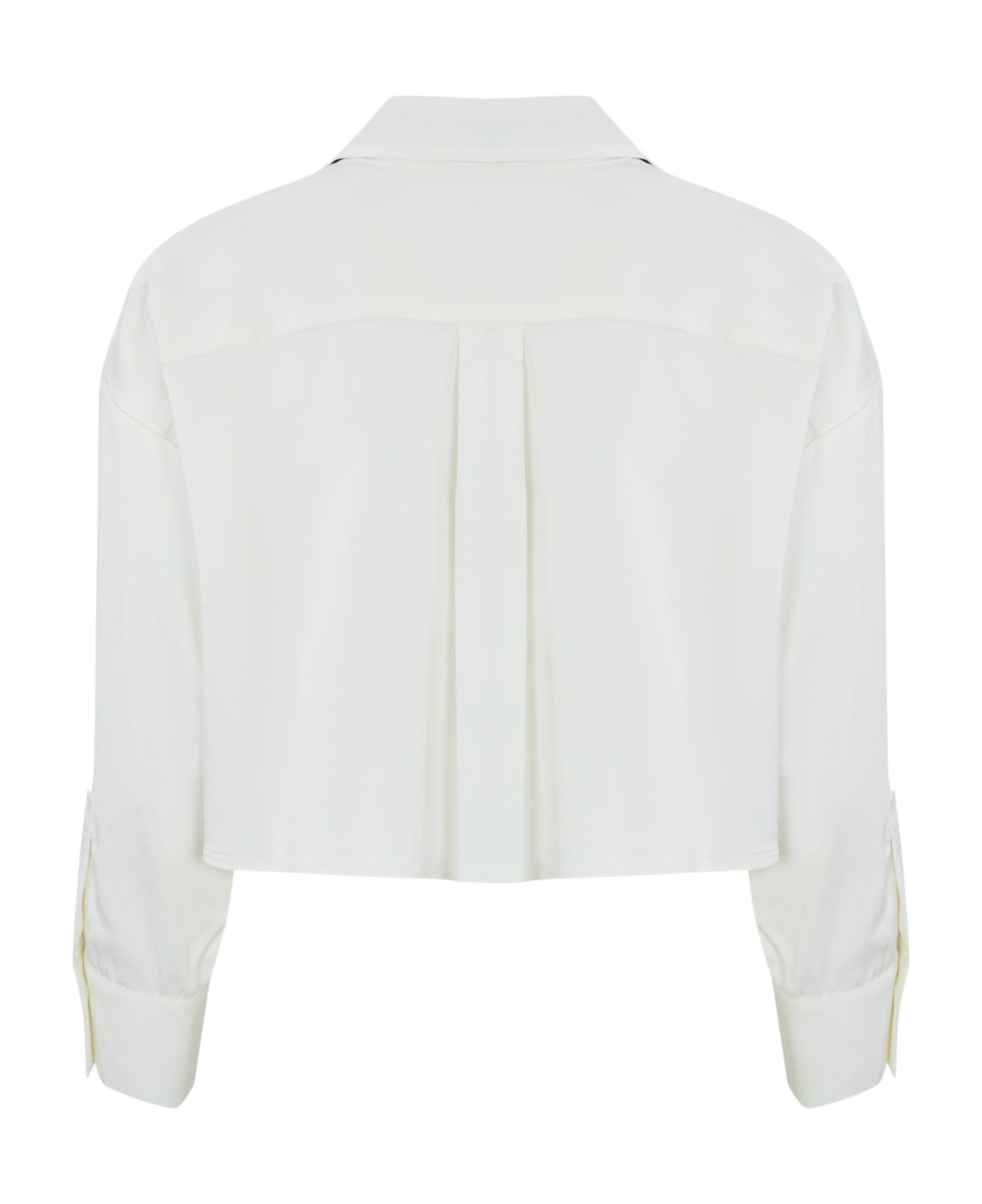 Elisabetta Franchi Cropped Shirt In Stretch Satin With Scarf - Bianco