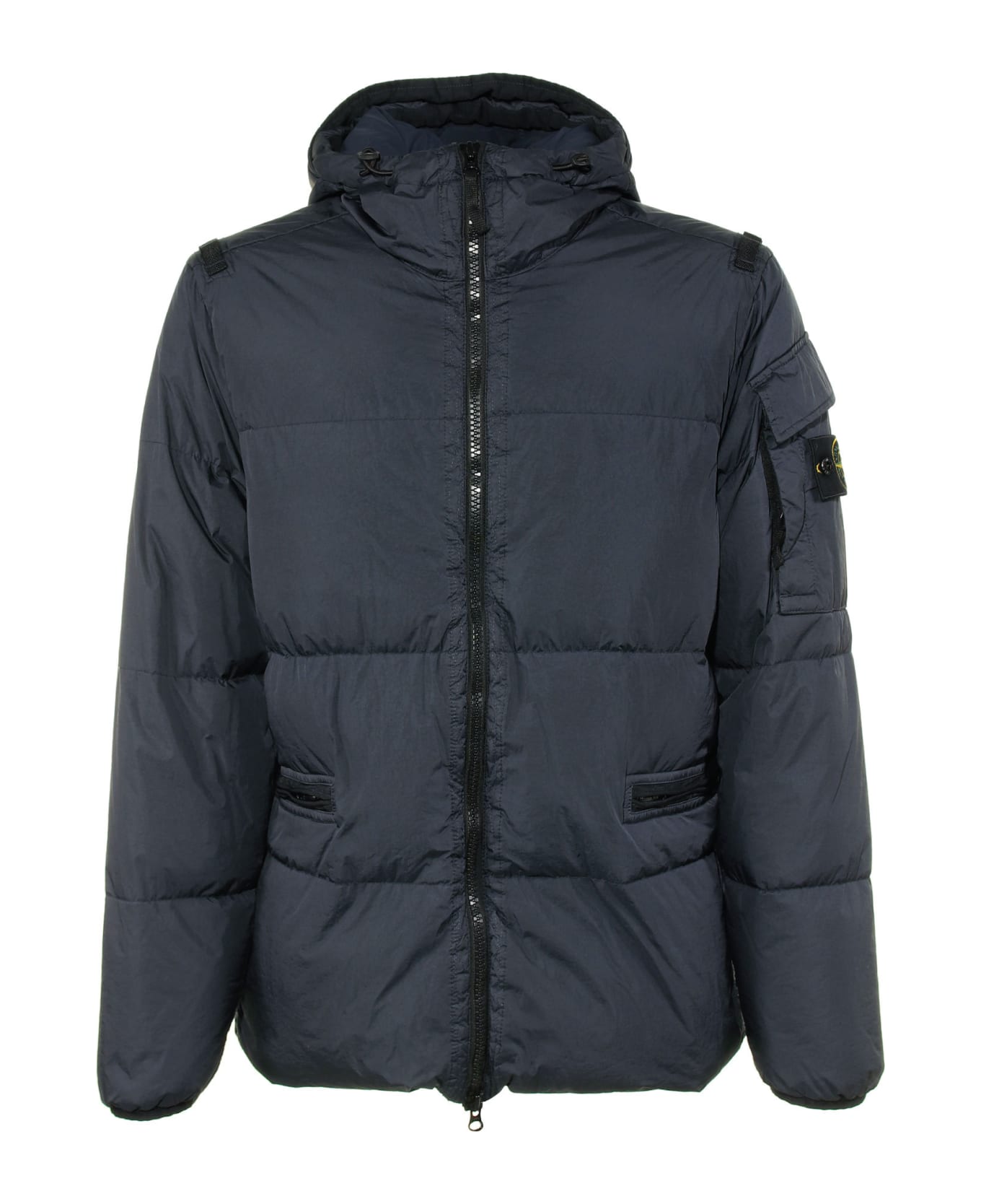 Stone Island Down Jacket With Logo On The Sleeve - NAVY  BLUE