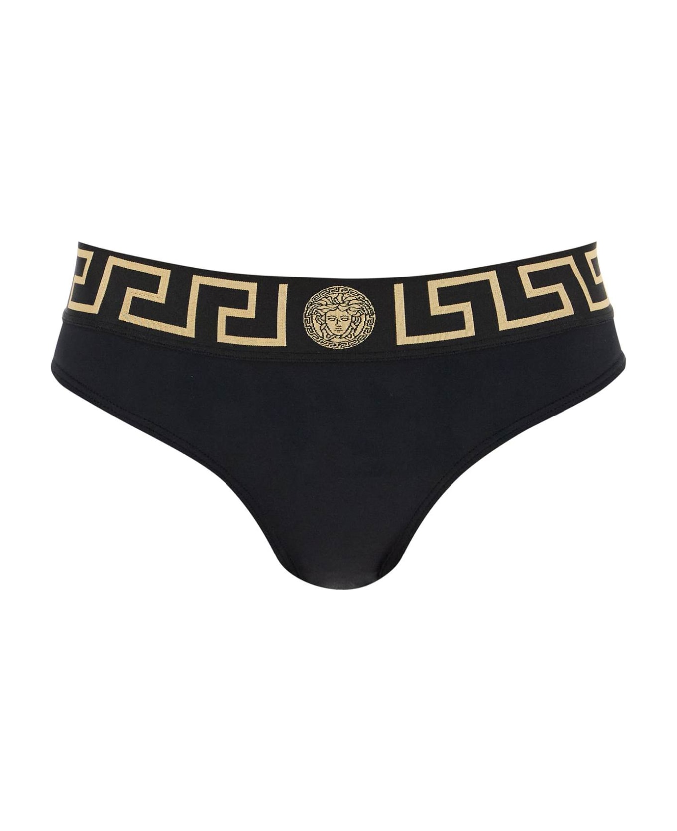 Versace Bikini Bottom With Greek Border - BLACK (Black)