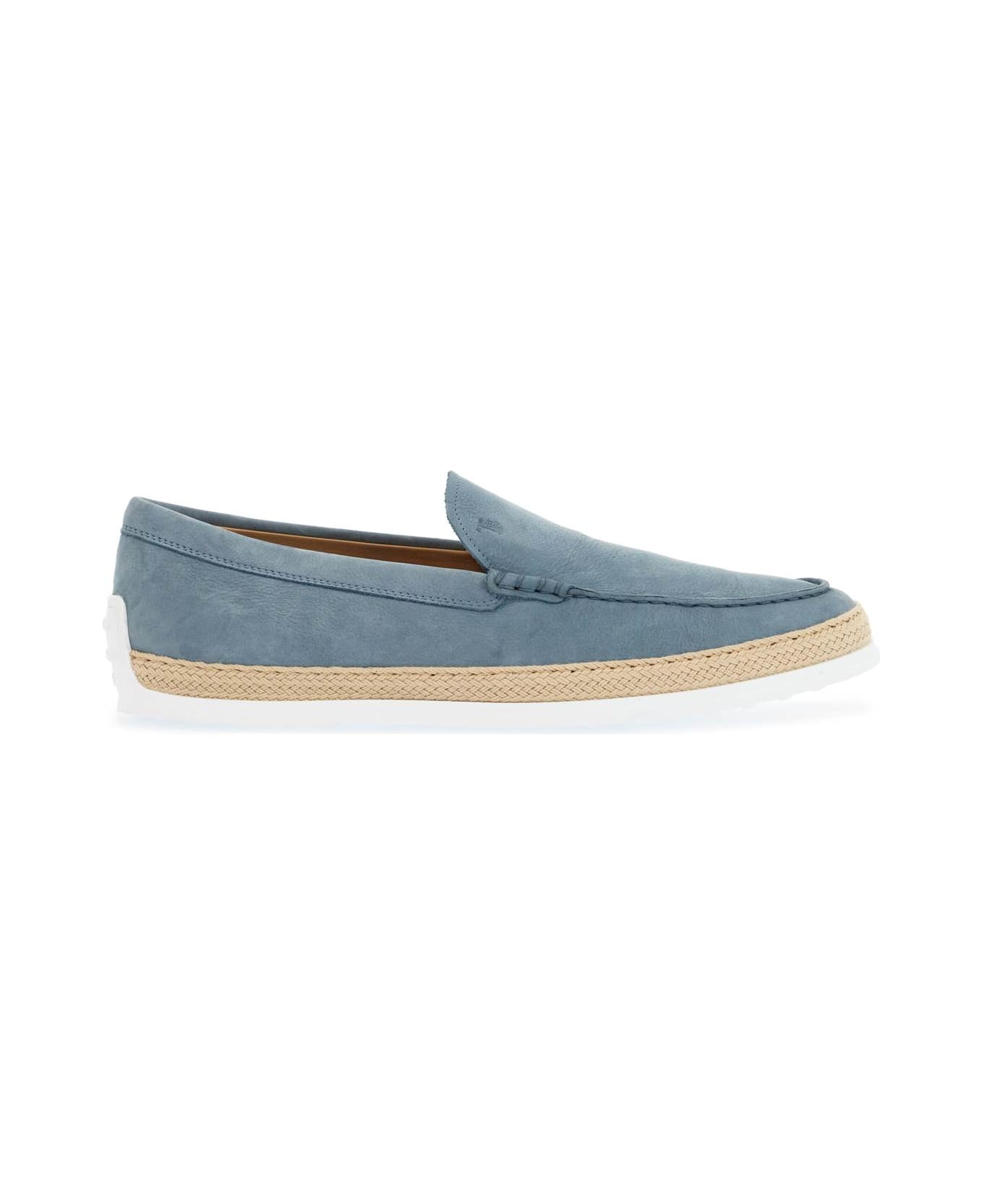 Tod's Light Blue Calfskin Loafers With Rubber And Rope Sole - AVIO