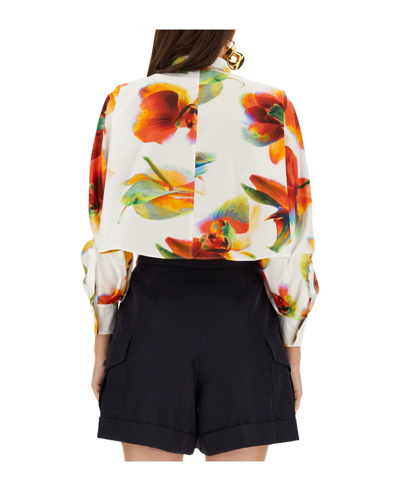 Alexander McQueen White Short Shirt With Solarised Orchid Print - Bianco