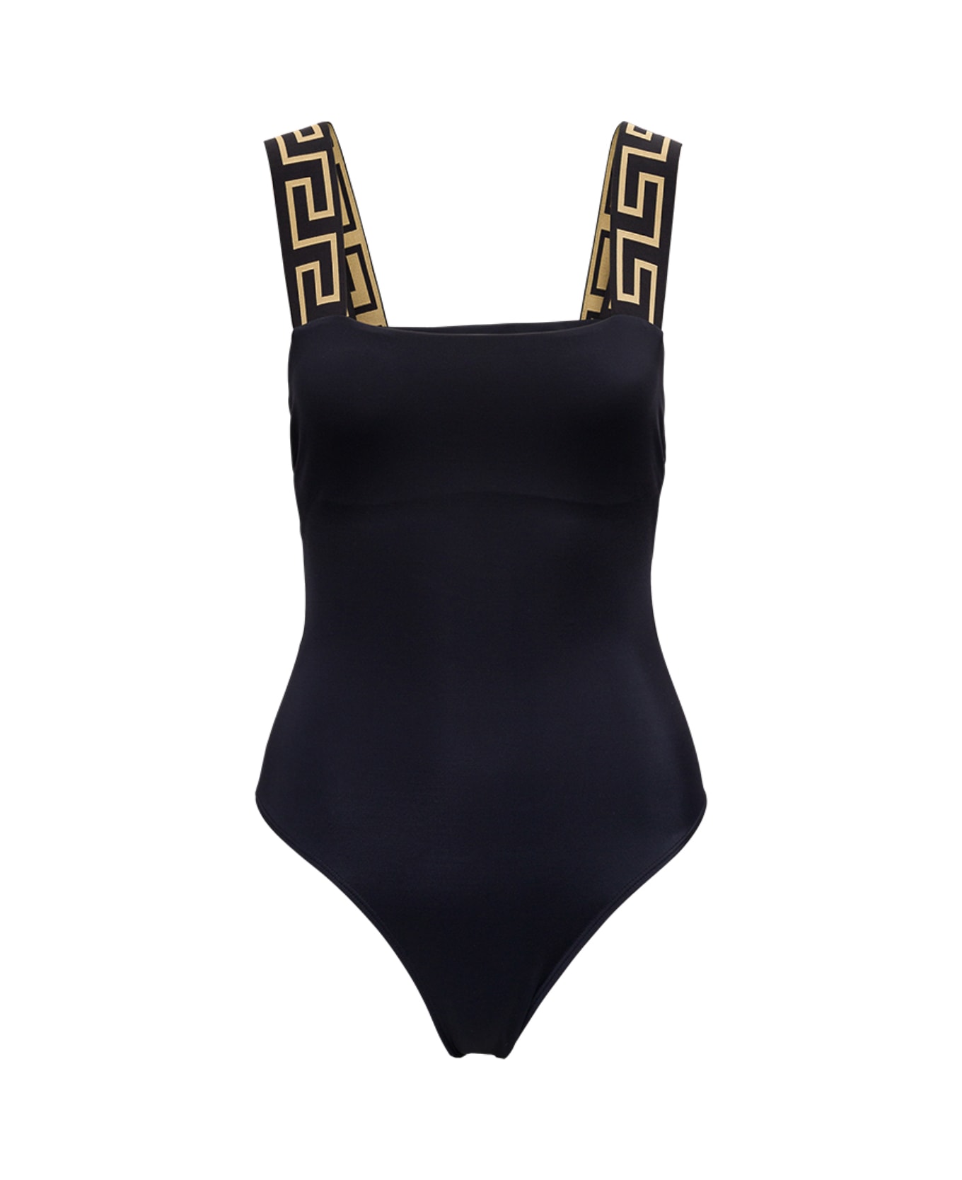 Versace One-piece Swimsuit With Greca Straps - Black
