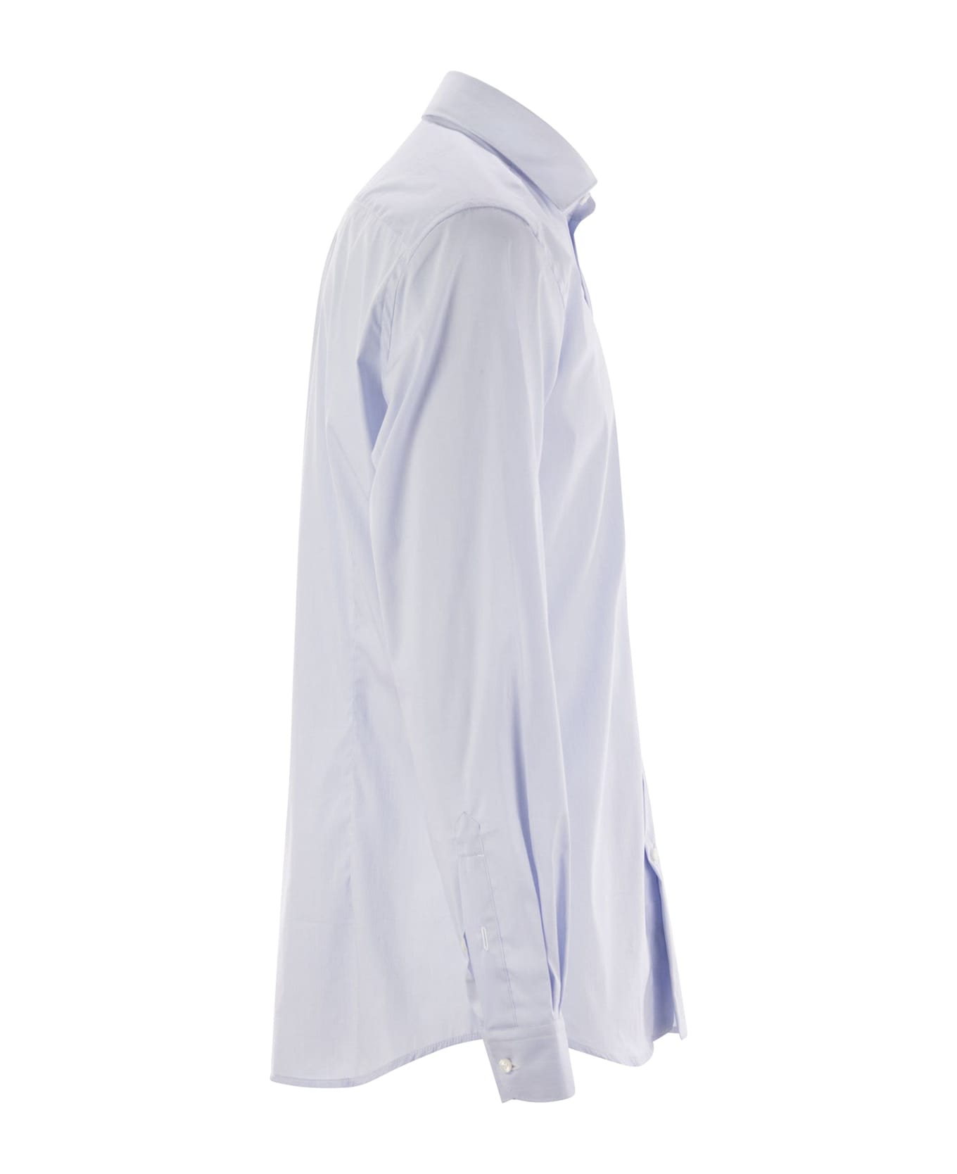 Fay Stretch Poplin Shirt With French Collar - Light Blue