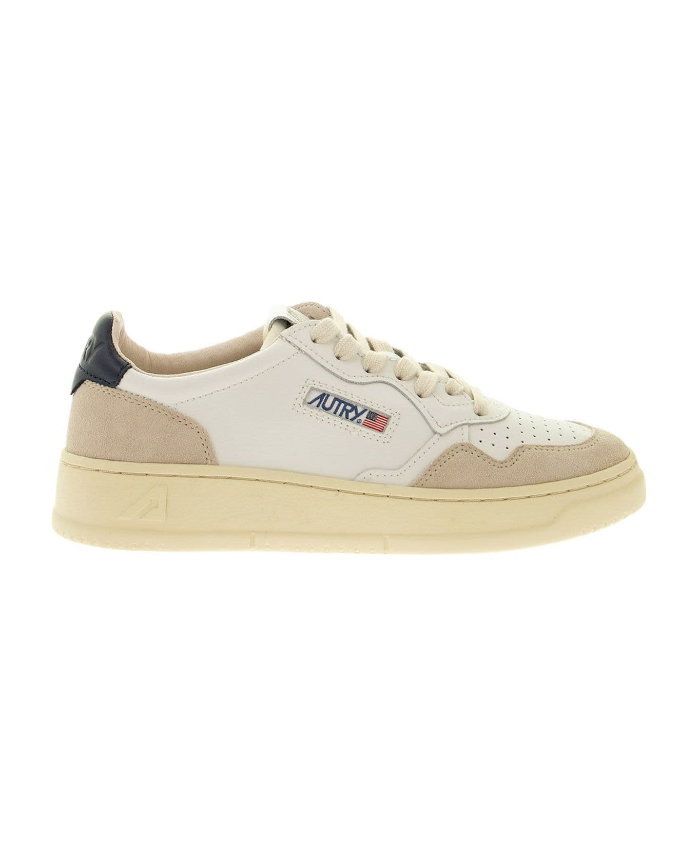 Autry Medalist Low - Leather And Suede Sneakers - White/blue