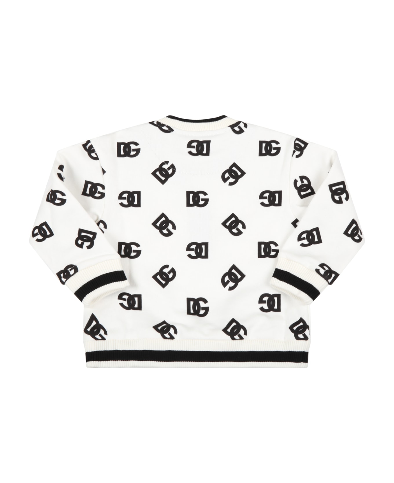 Dolce & Gabbana White Sweatshirt For Babykids With Black Logo - White