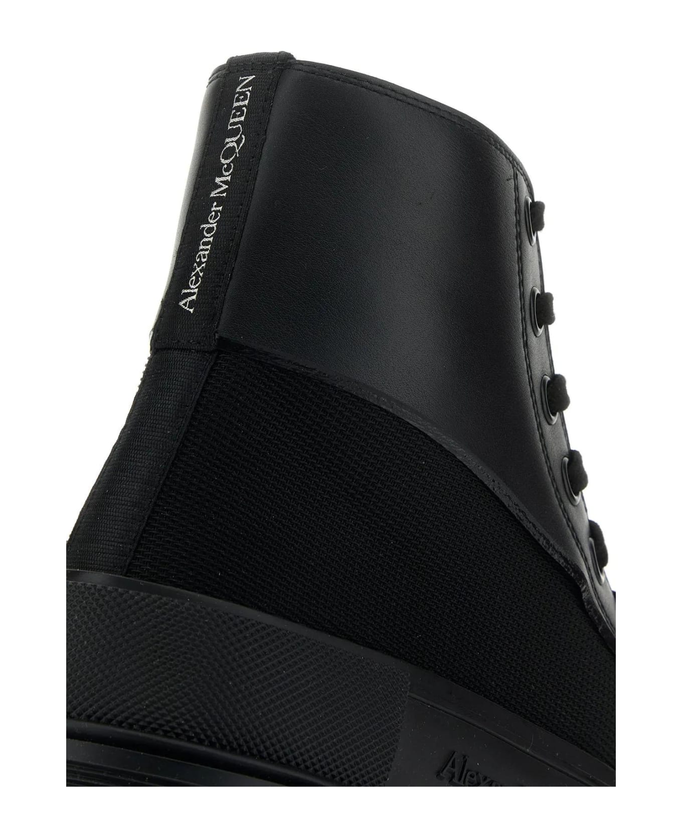 Alexander McQueen Black Canvas And Leather Boxer Ankle Boots - BLACKOF.WHITESILVE