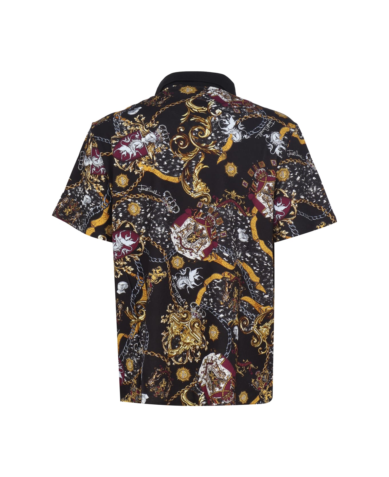 Just Cavalli Polo Shirt With Floral Print - Black