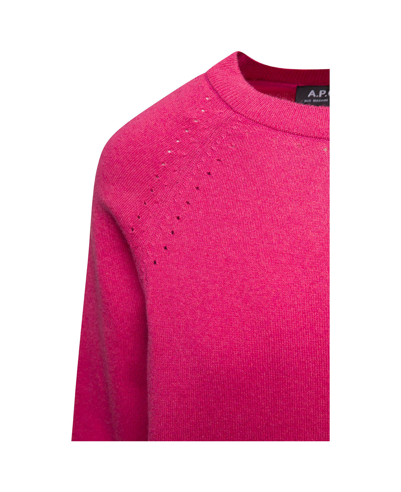 A.P.C. 'rosanna' Fuchsia Crewneck Sweater With Perforated Details In Cotton And Cashmere Woman - Fuxia