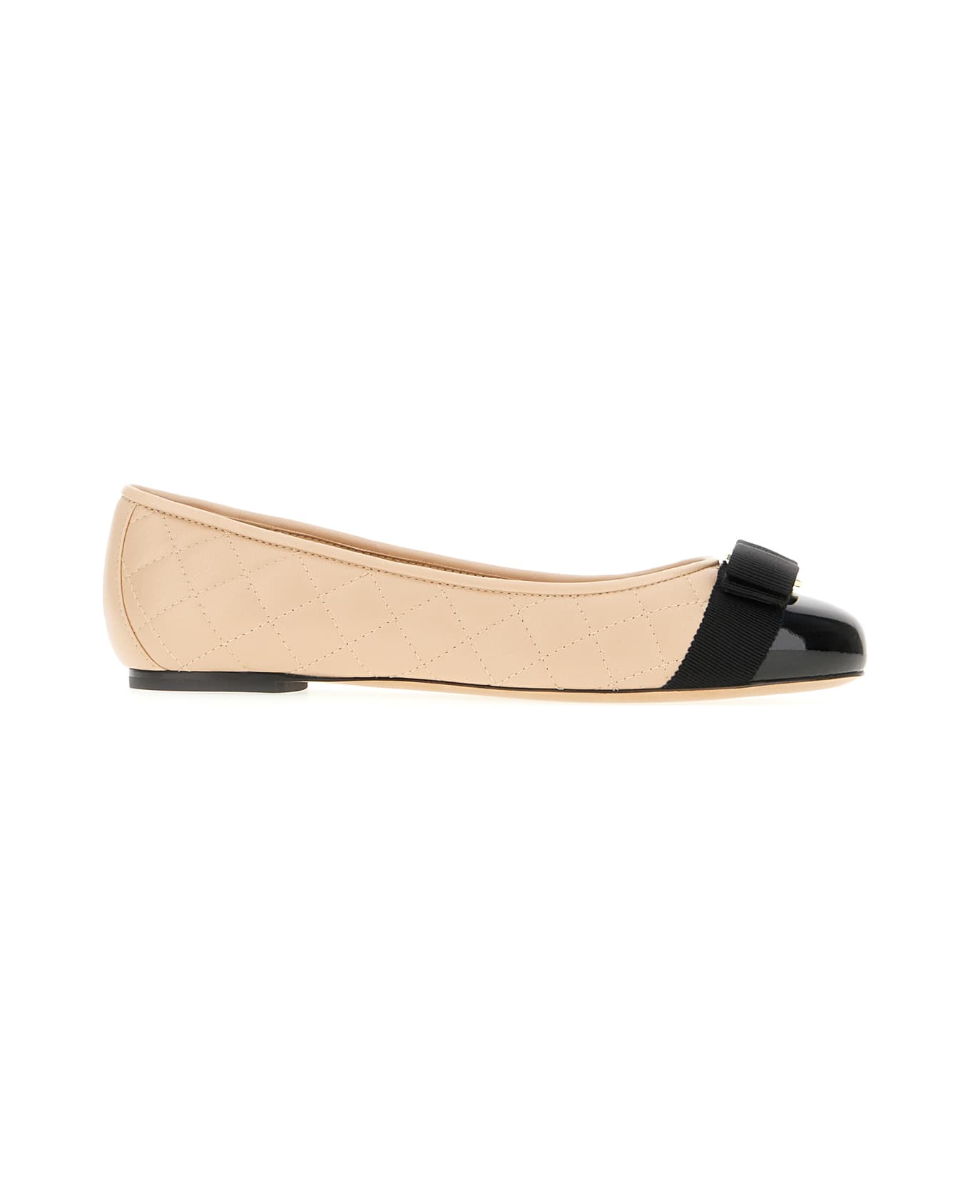Ferragamo Two-tone Nappa Leather Vara Ballerinas - Nero