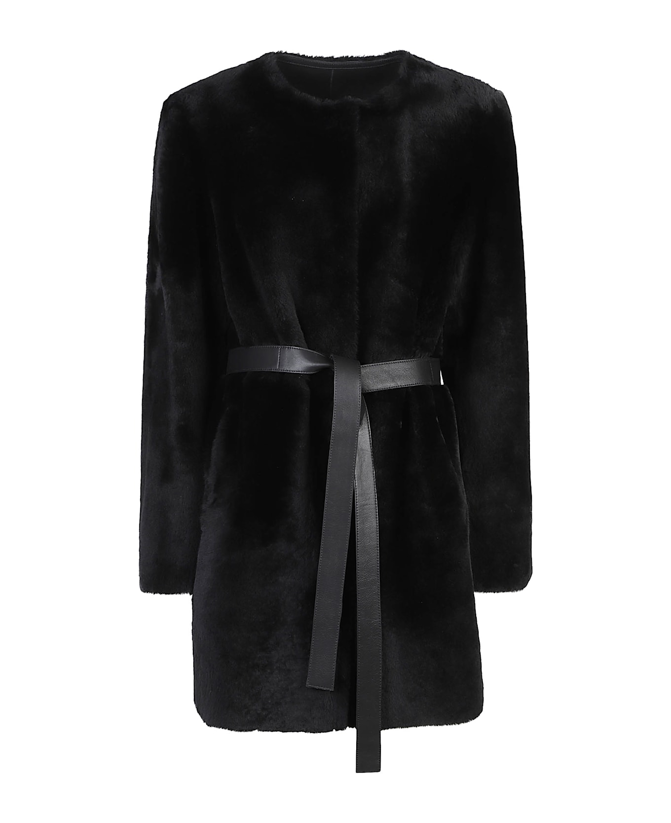 Desa 1972 Reversible Round Neck Shearling Caban - Black Cab