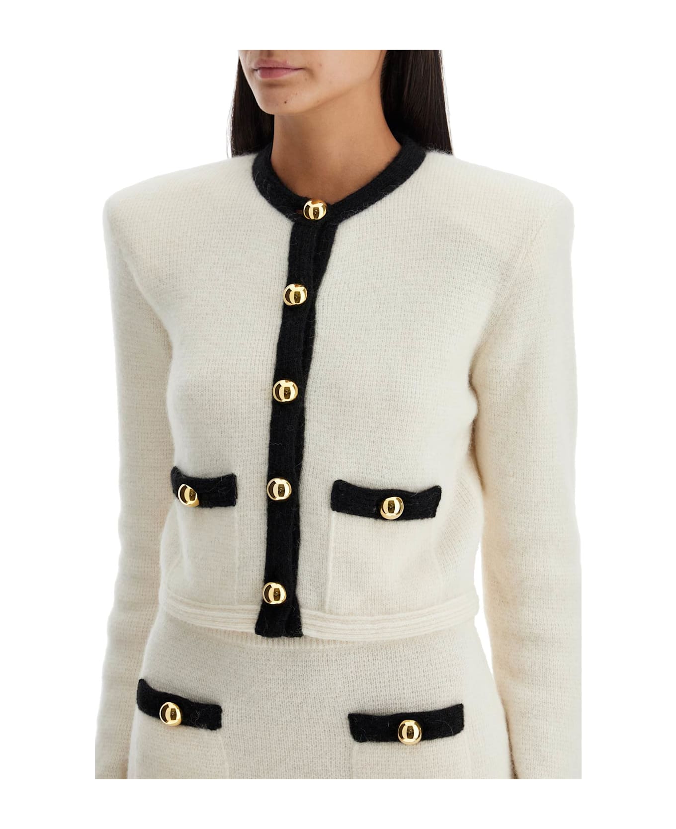 Alessandra Rich Gold Button Cardigan - White