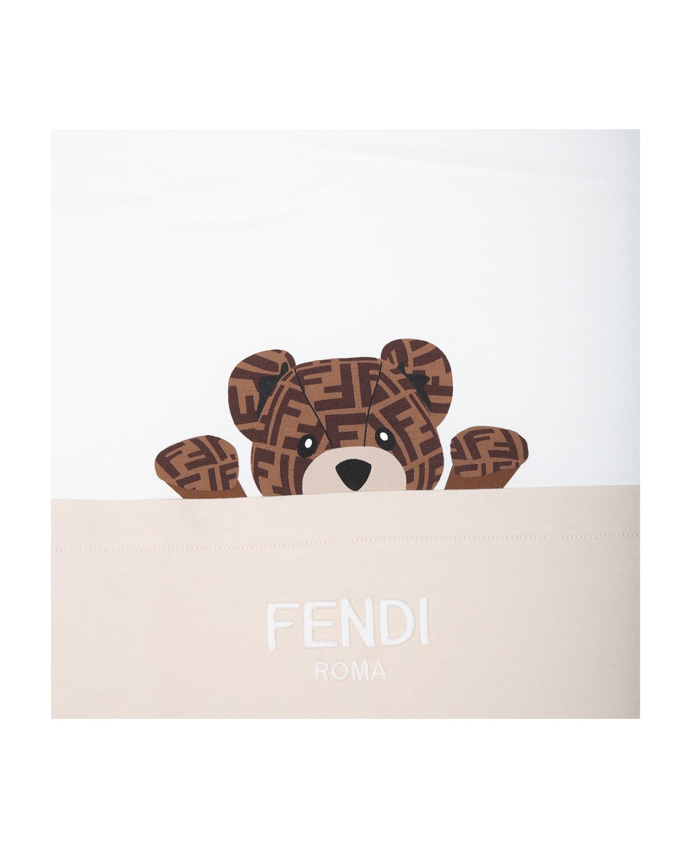 Fendi Beige Blanket For Babykids With Bear And Fendi Logo - Beige