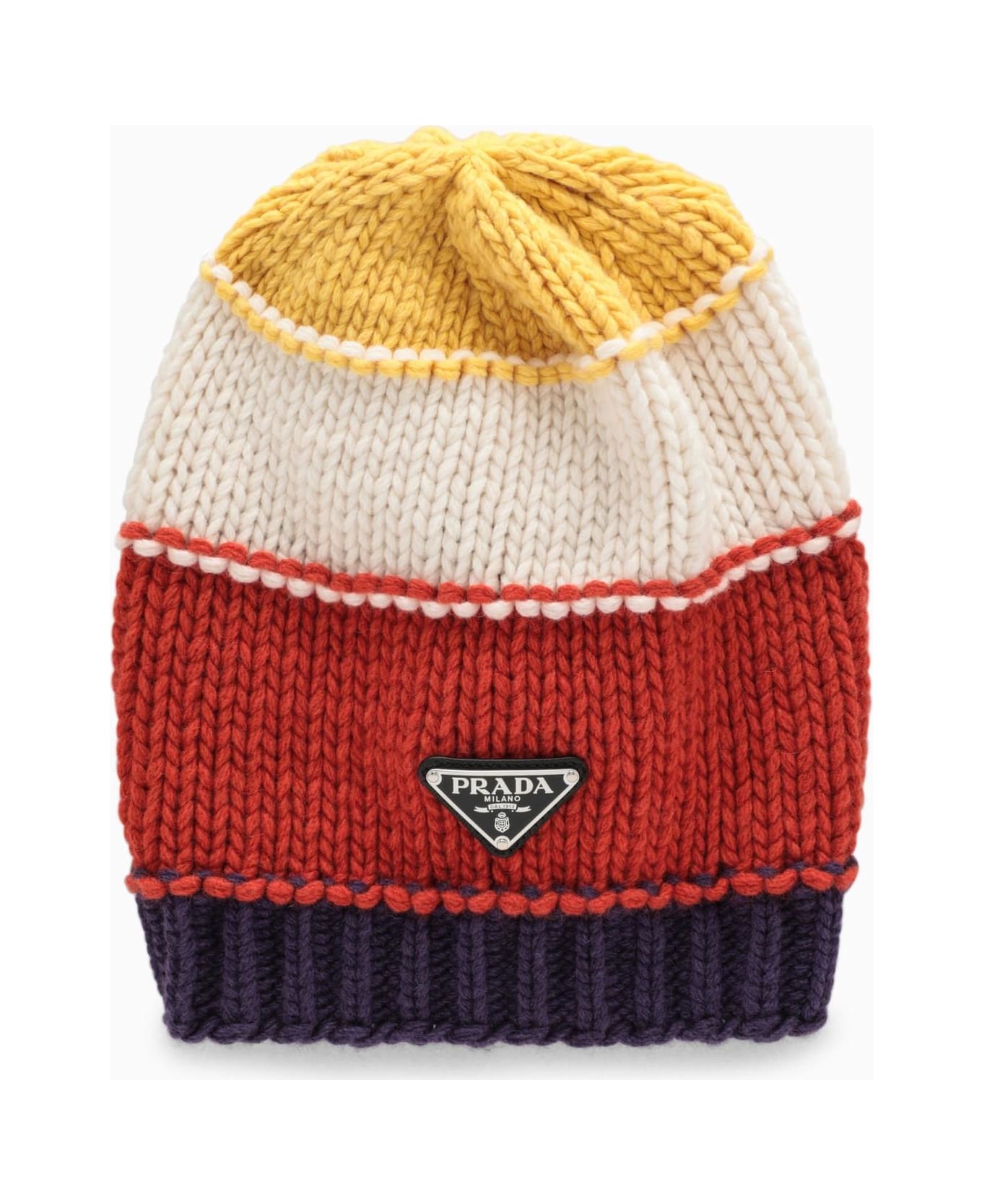 Prada Yellow\/papaya Striped Wool And Cashmere Hat - GIALLO+PAPAYA