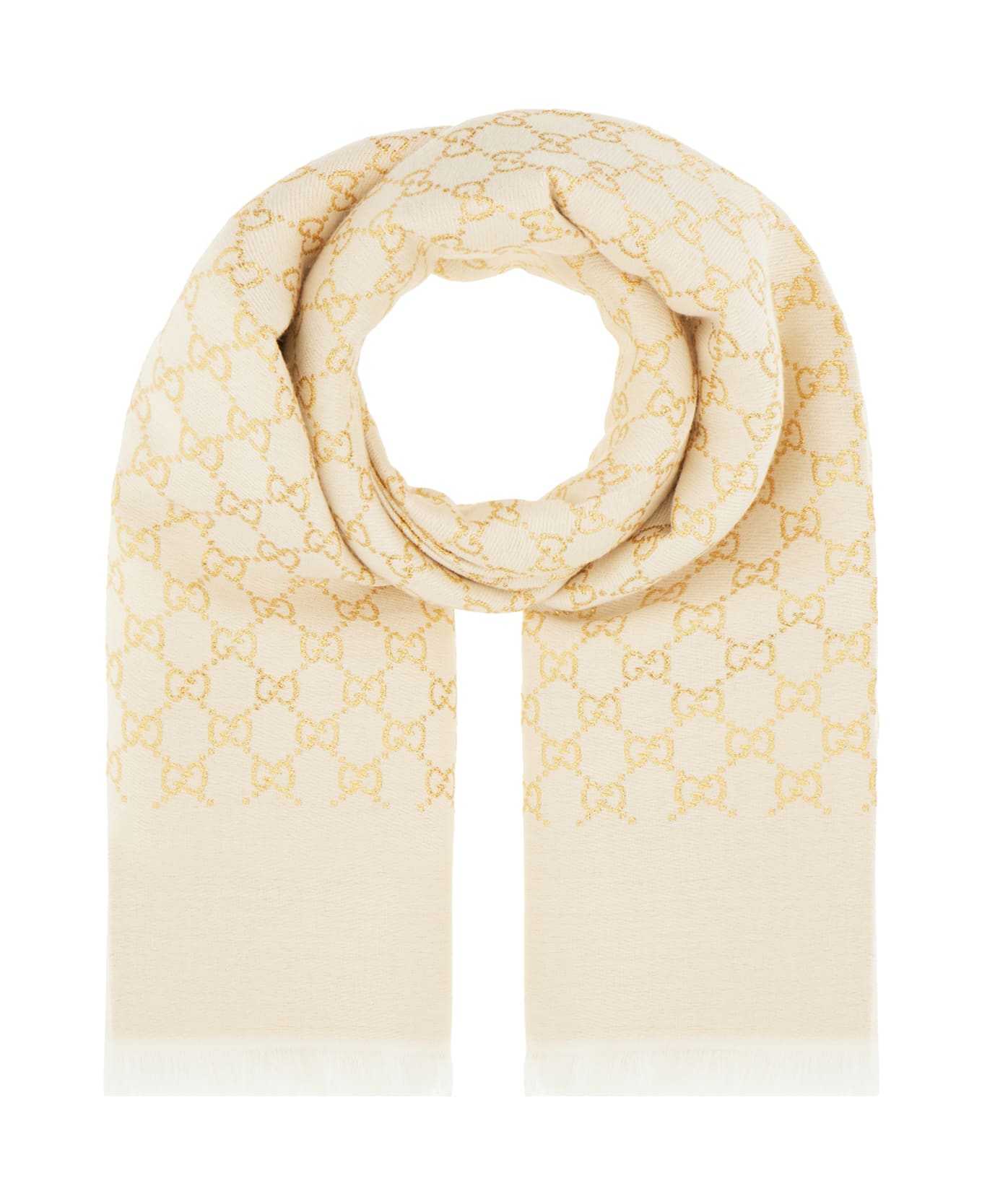 Gucci Embroidered Wool Blend Reversible Scarf - Oro