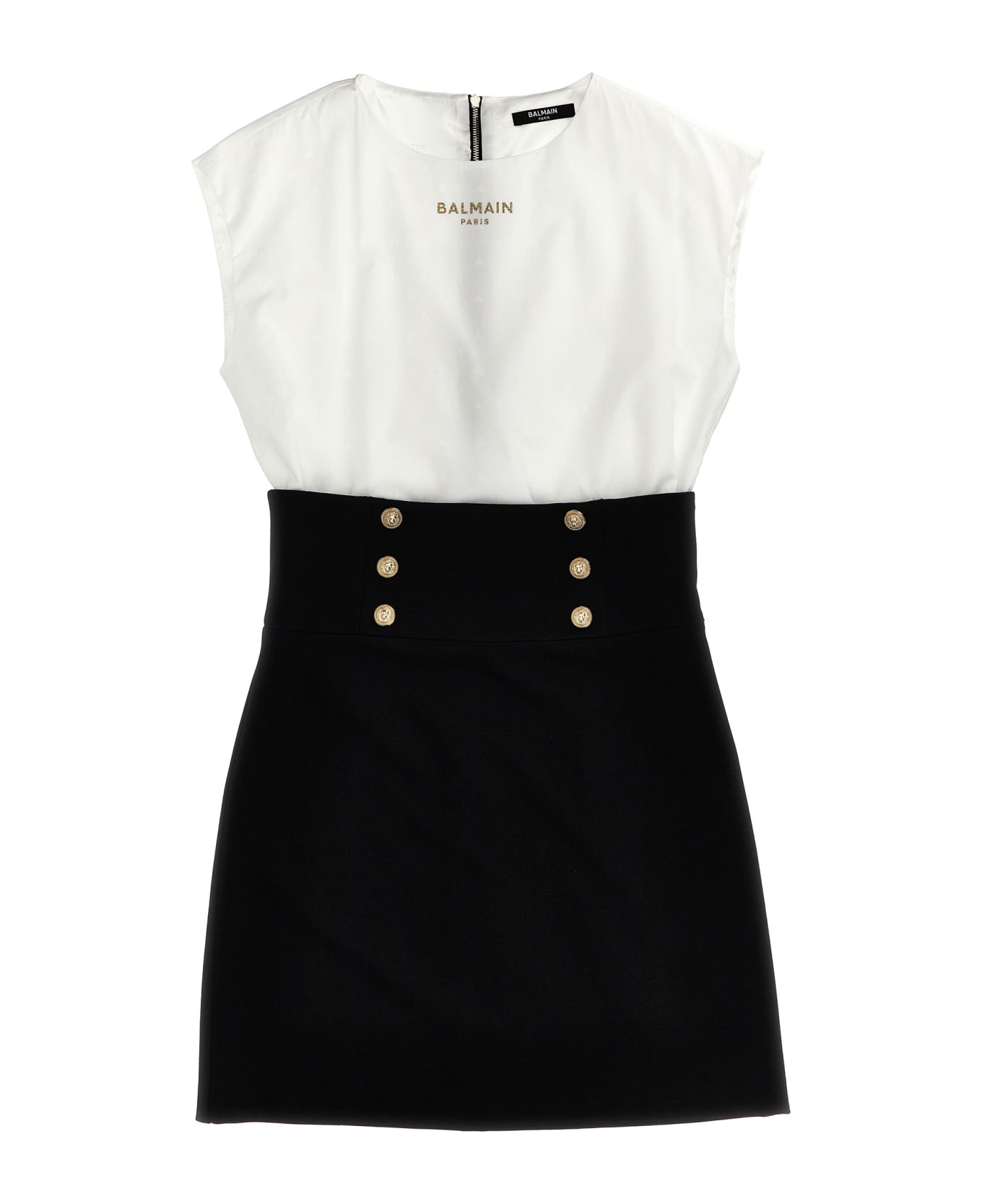 Balmain Czarna Jacquard Logo Dress - White/Black
