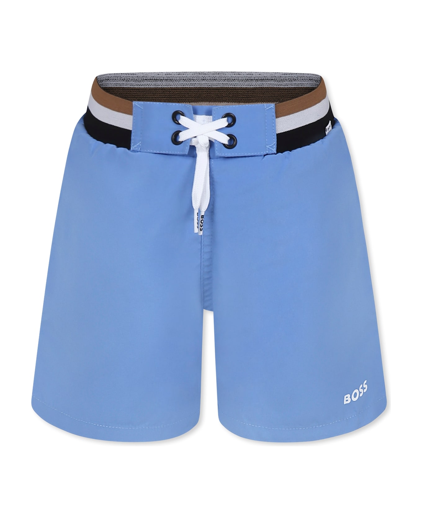 Hugo Boss Light Blue Swim Shorts For Boy With Logo - Light Blue