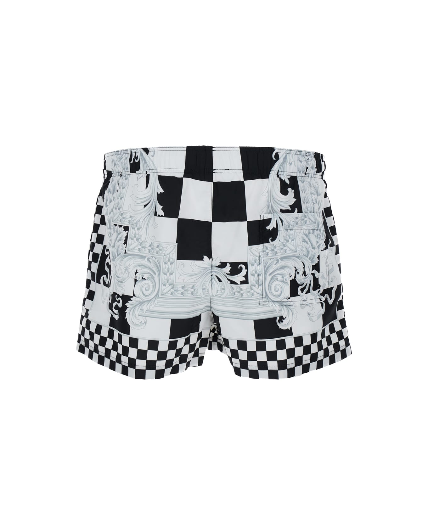 Versace Light Blue And Black Swim Trunks With Nautical Barocco Print In Tech Fabric Man - White