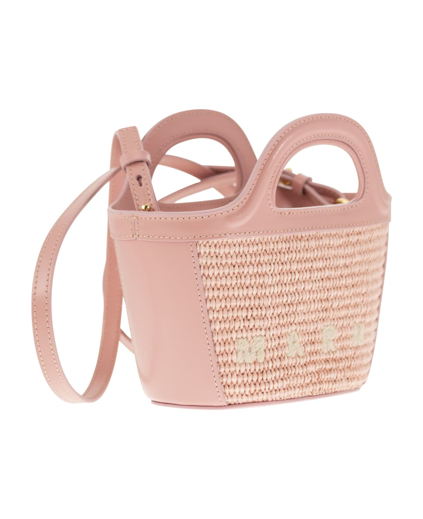 Marni Tropicalia Micro Hand Bag In Rose-pink Raffia - Pink