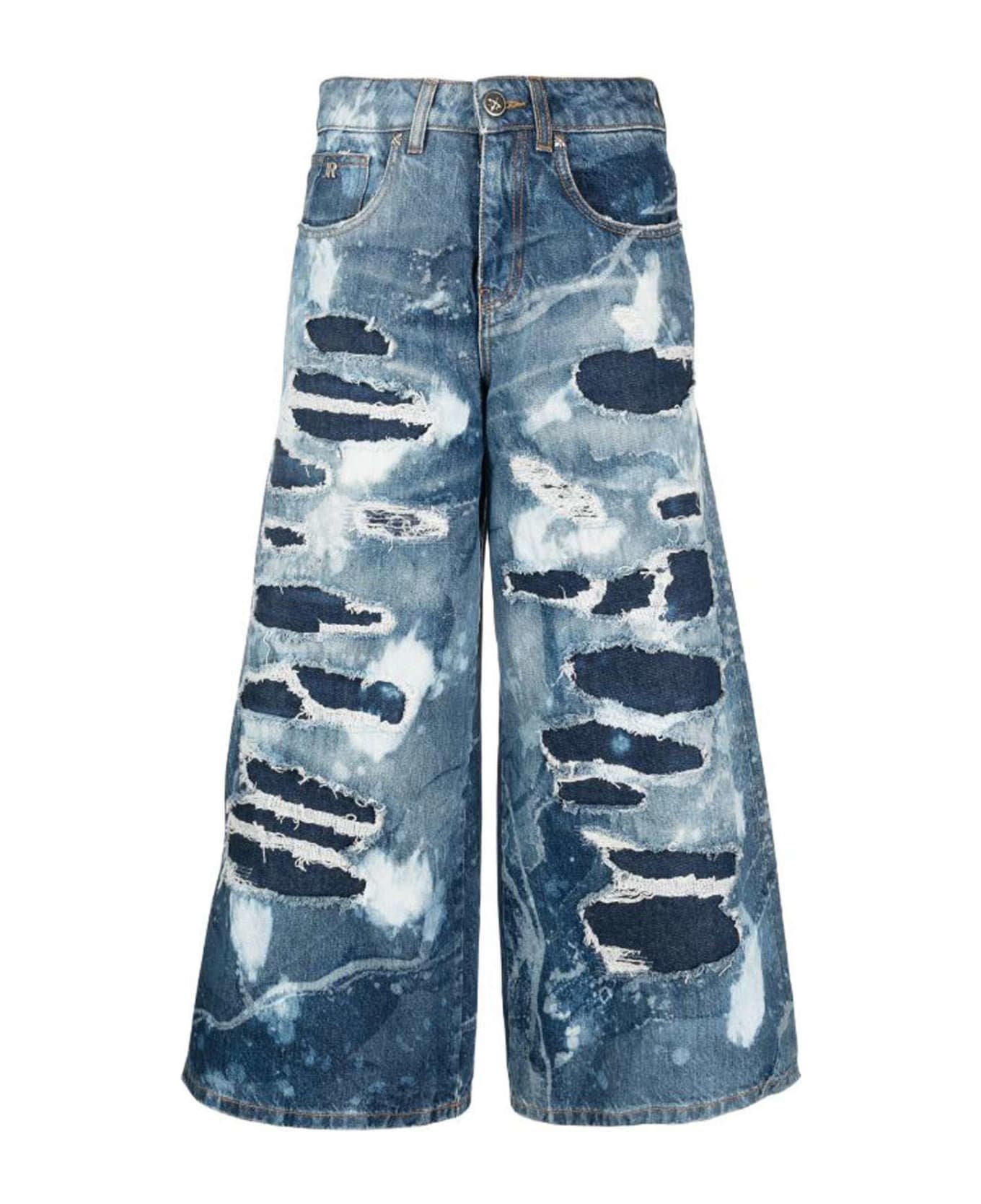 John Richmond Wide Leg Jeans With Used Effect Decoration - Fantasia