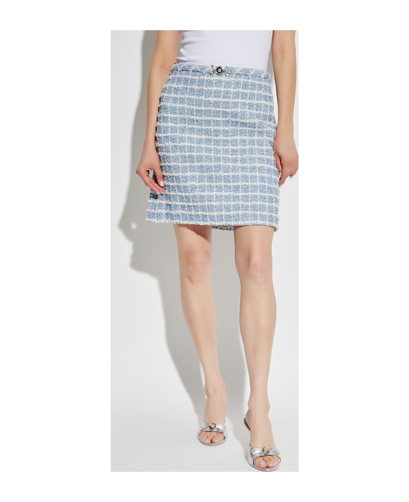 Versace Tweed Skirt With Lurex Thread - Blue