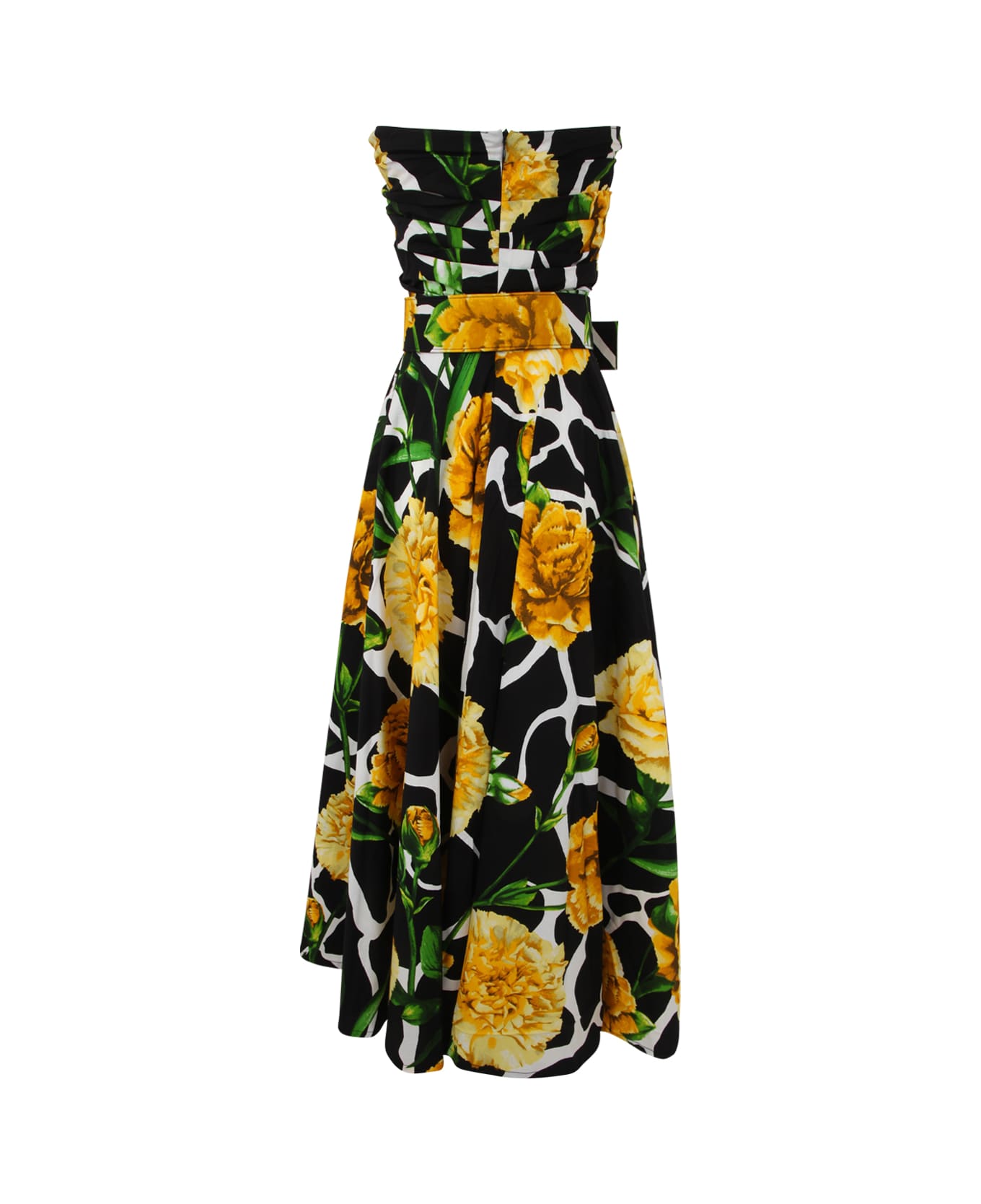 Samantha Sung Carole Tube Neck Straple Sleeves Midi Dress With Carnation Giraffe Printing - Yellow ワンピース＆ドレス