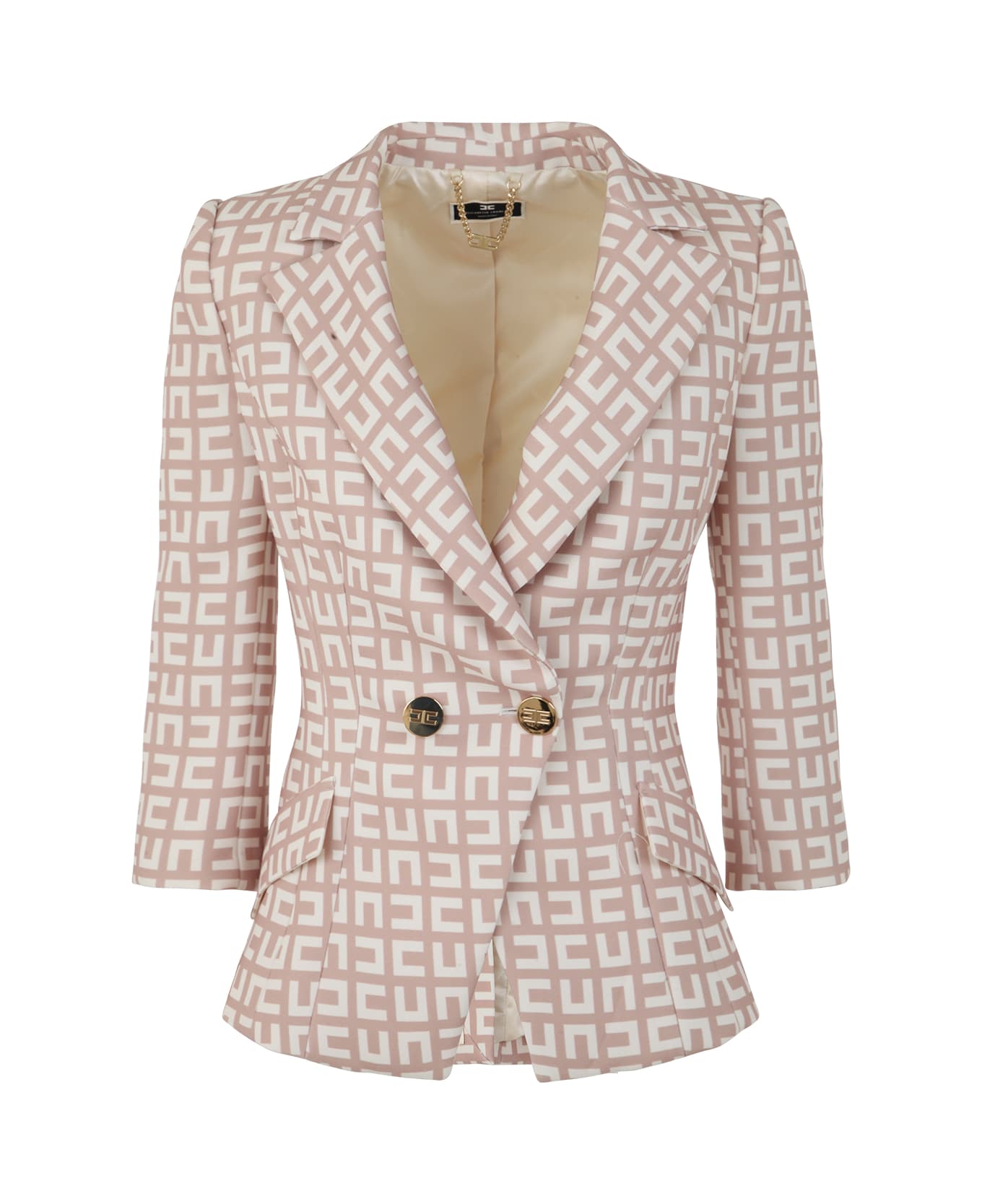 Elisabetta Franchi Double Breasted Jacket With Logo - Nude Butter
