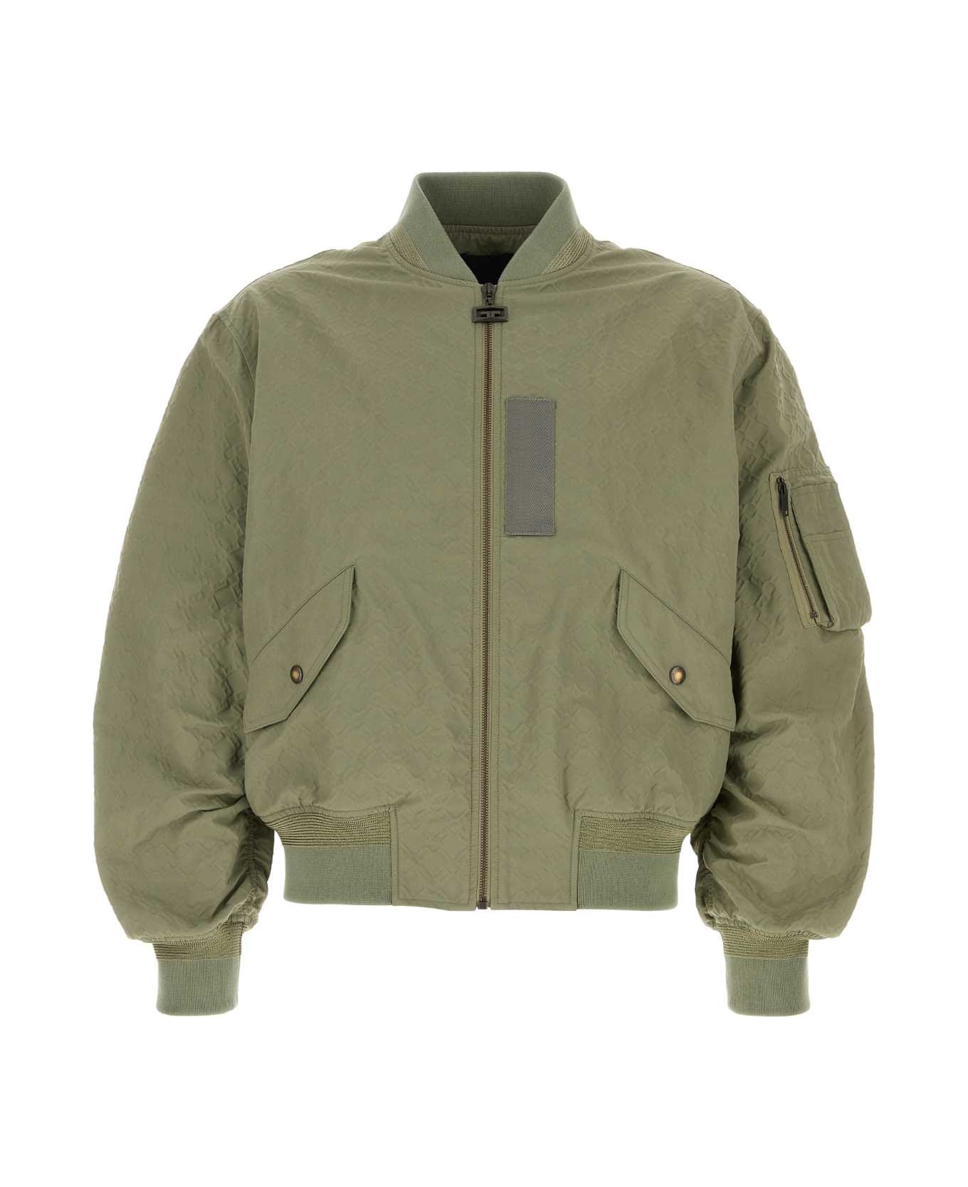 Givenchy Sage Green Tech Fabric Bomber Jacket - ALMONDGREEN