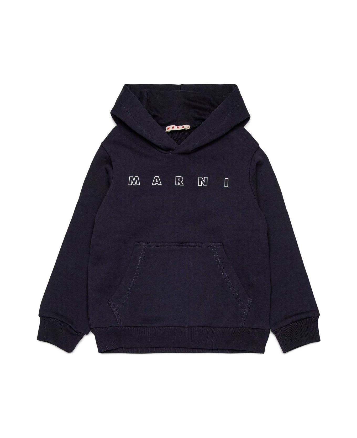 Marni Logo Detailed Hoodie - Blue