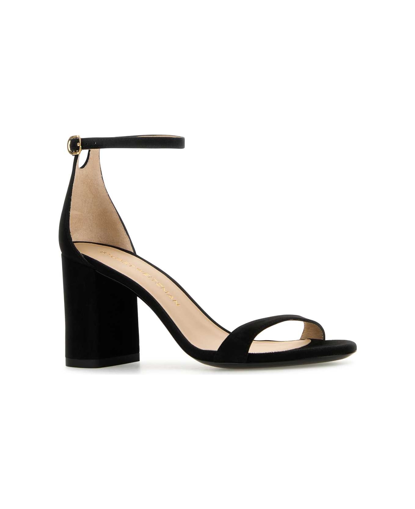 Stuart Weitzman Black Suede Nudist Block Sandals - BLACK