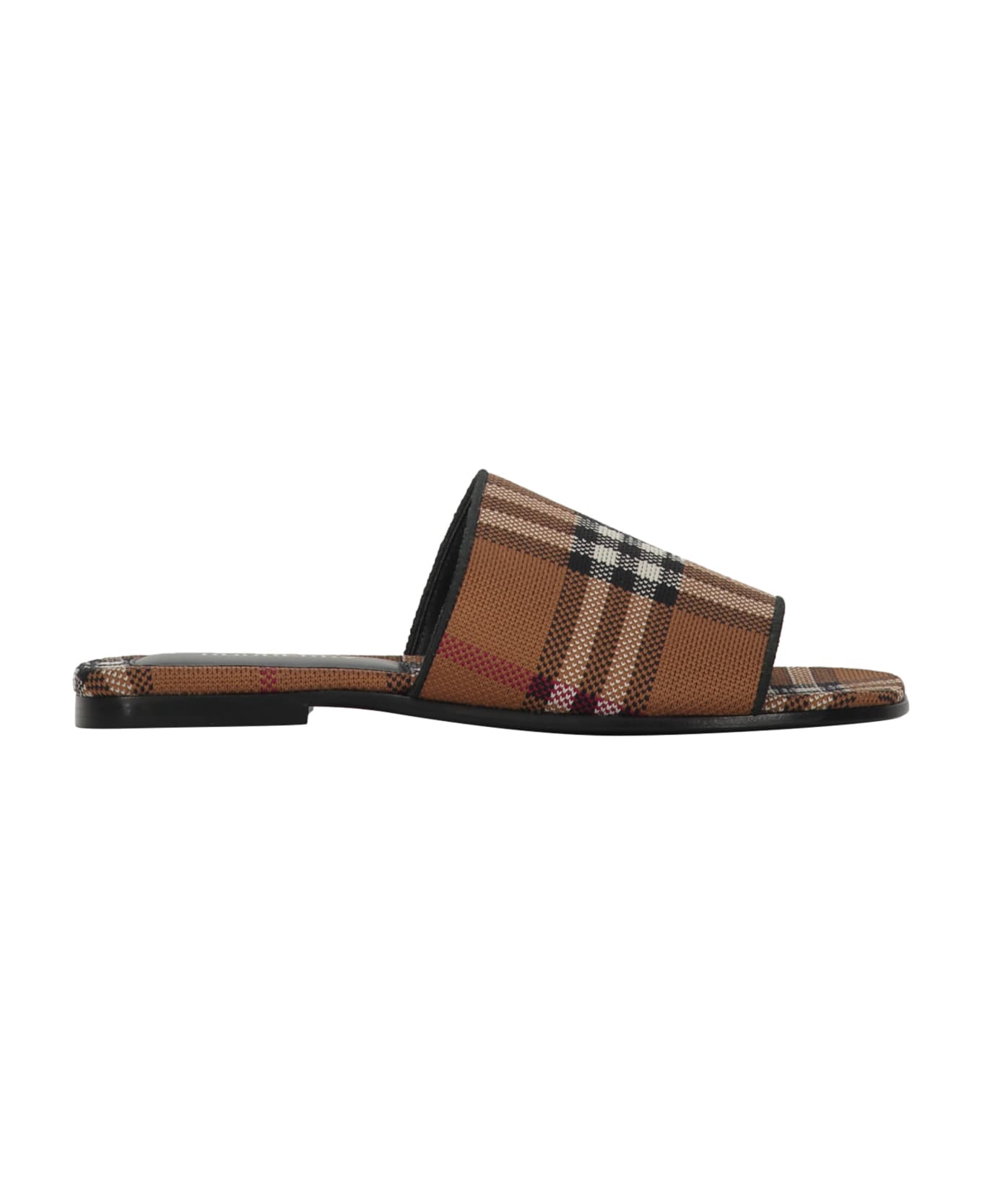Burberry Leather And Fabric Slides - Beige