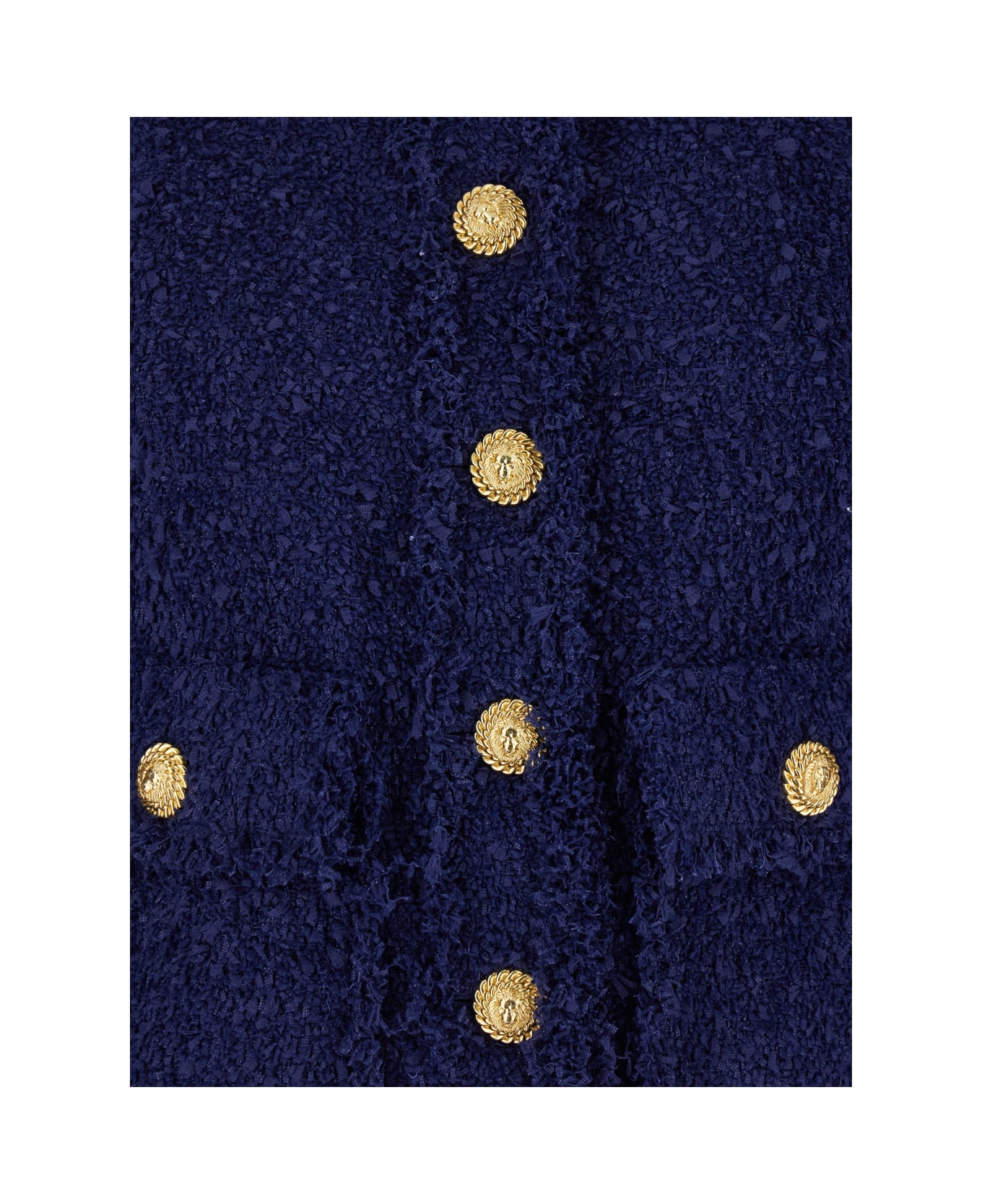 Balmain Blue Collarless Jacket With Gold Buttons In Tweed Woman - Blu