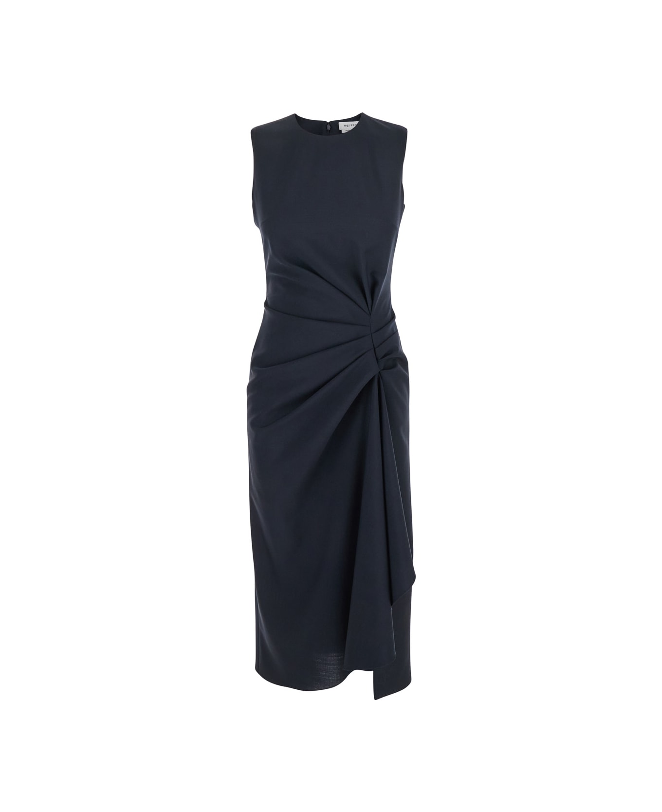 Alexander McQueen Blue Long Dress With Round Neck With Draped Details In Wool And Mohair Blend Woman - Blu