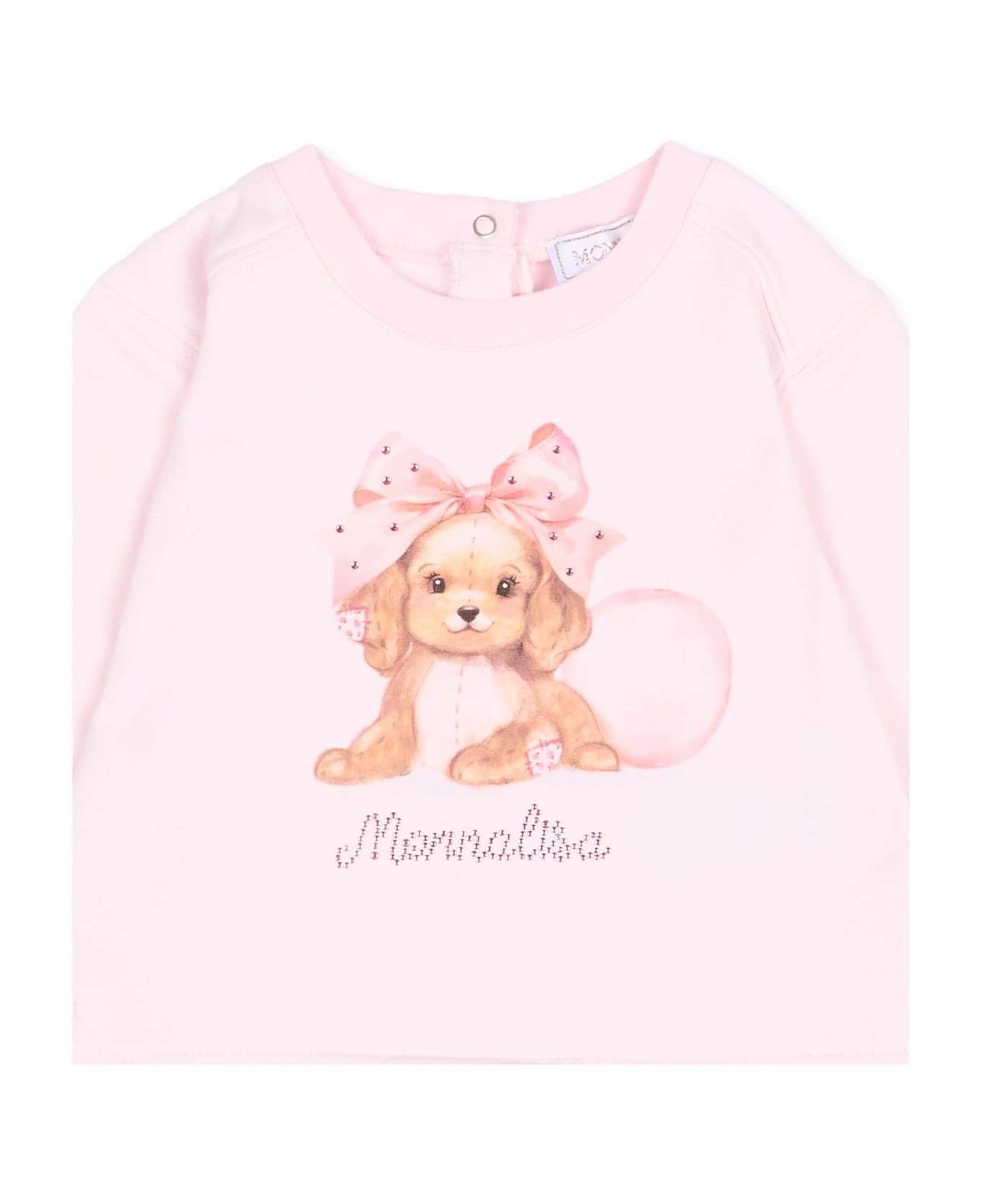 Monnalisa Pink Sweatshirt For Baby Girl With Dog Print - Pink