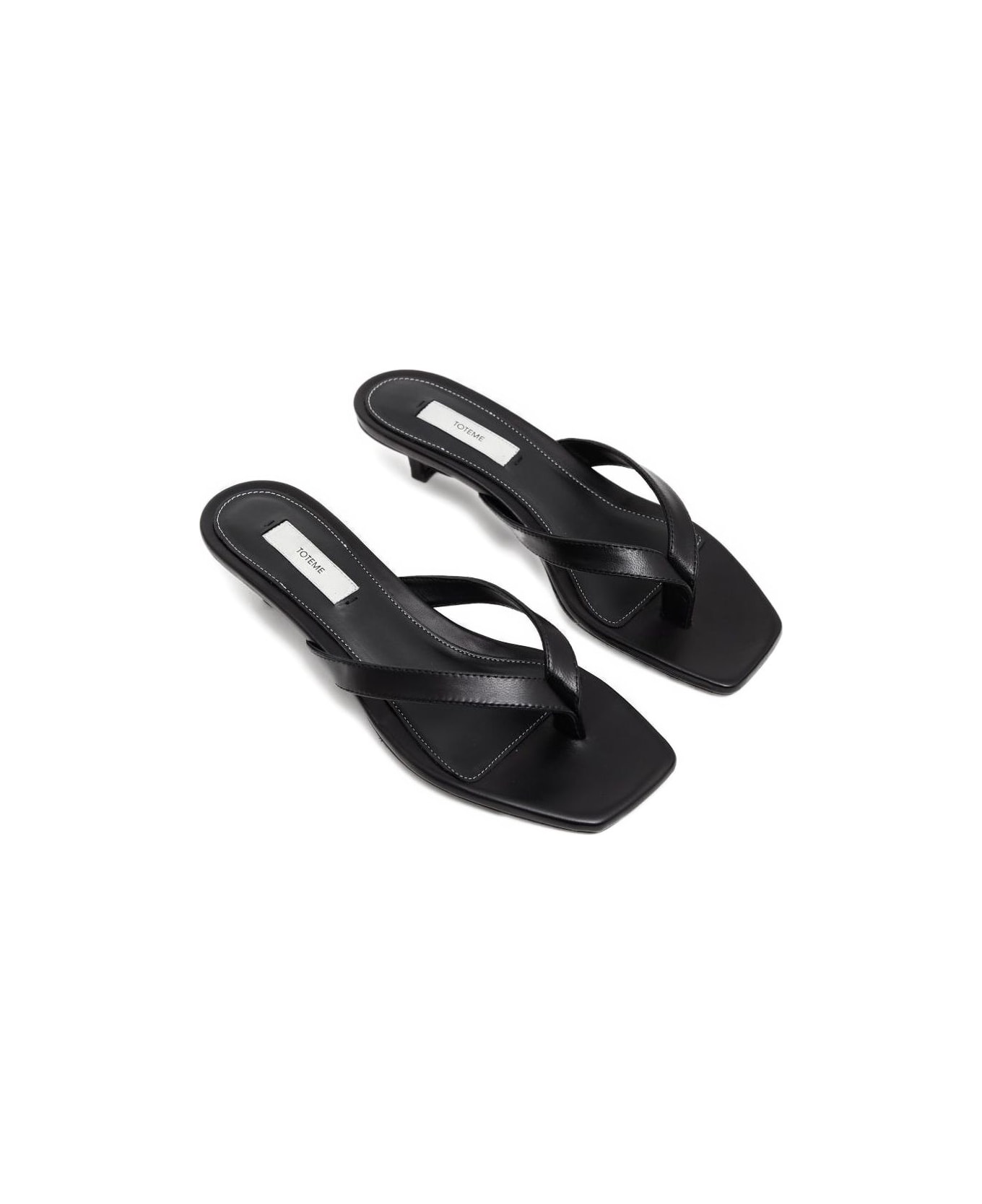Totême Leather Heeled Flip Flops - Black