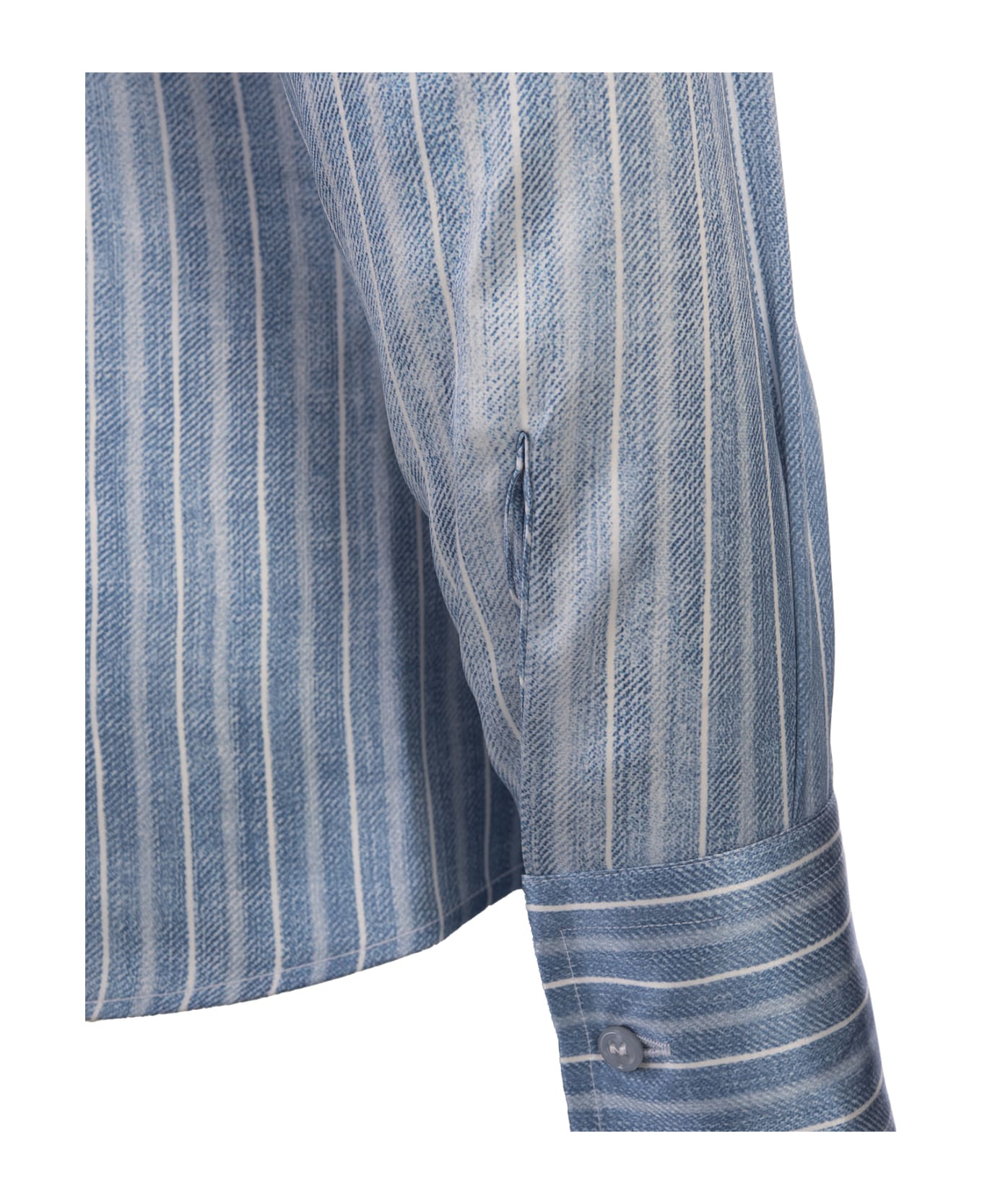 Ermanno Scervino Jeans Printed Pinstripe Satin Shirt - Blue