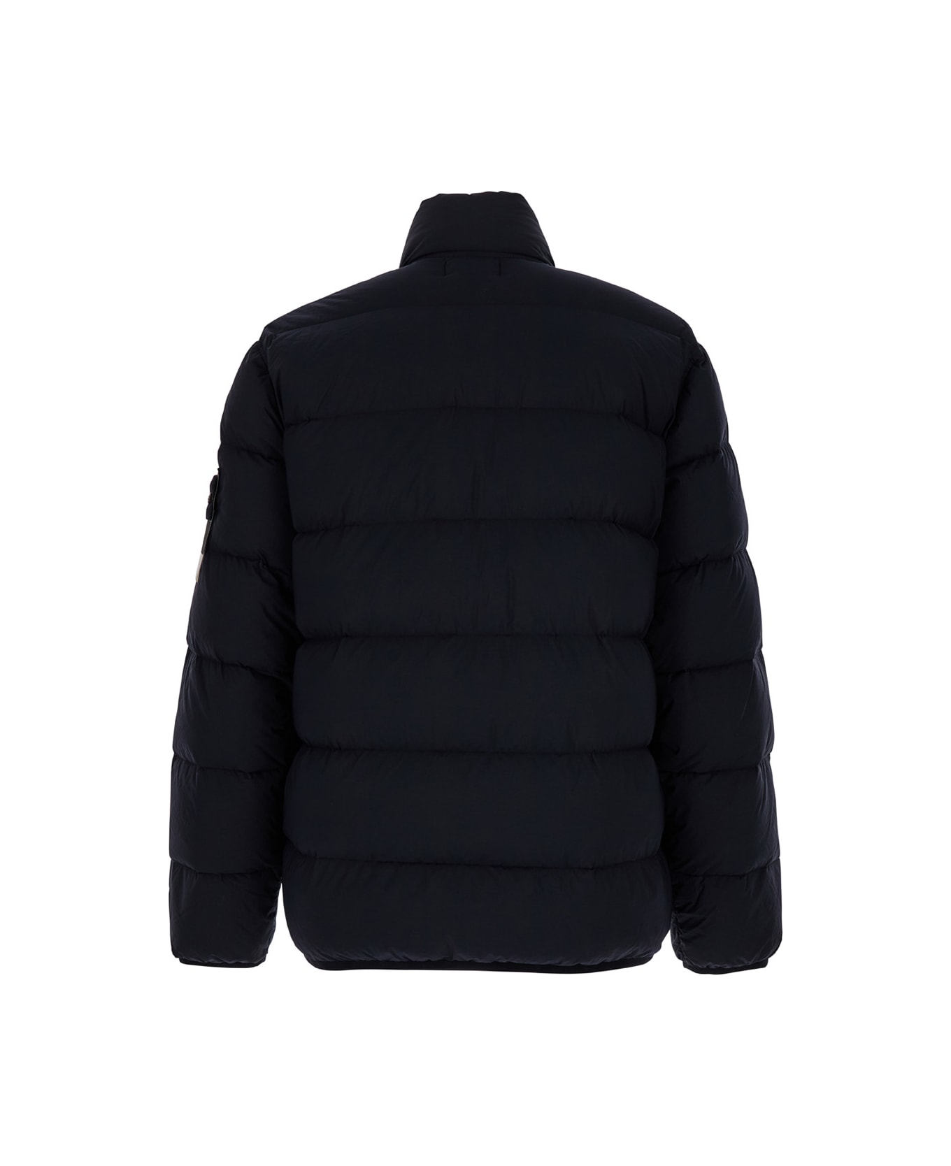 Stone Island Blue High Neck Down Jacket With Zip And Logo Patch In Polyamide Man - BLUE