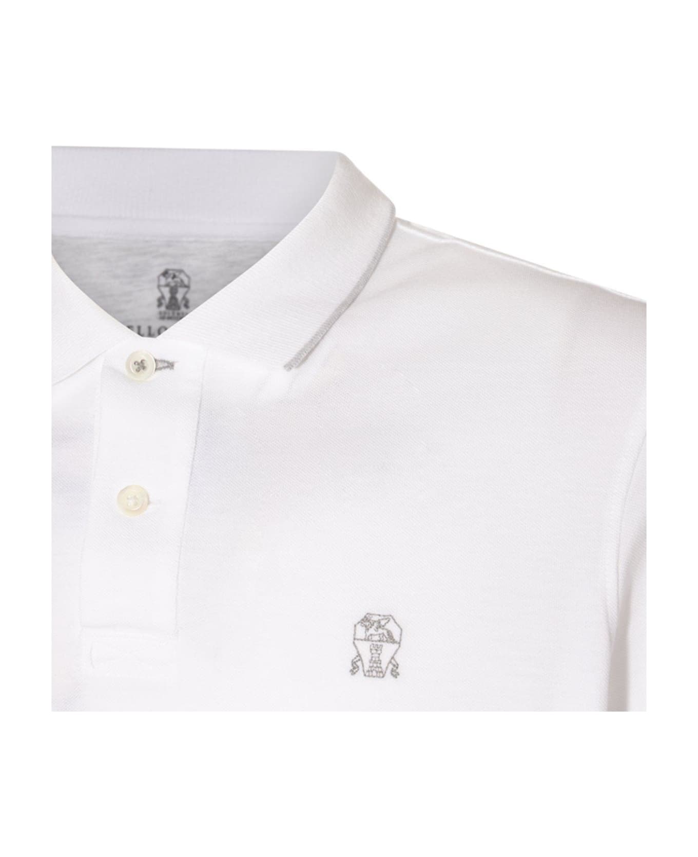 Brunello Cucinelli Logo-embroidered Short-sleeved Marinbl Polo Shirt - White