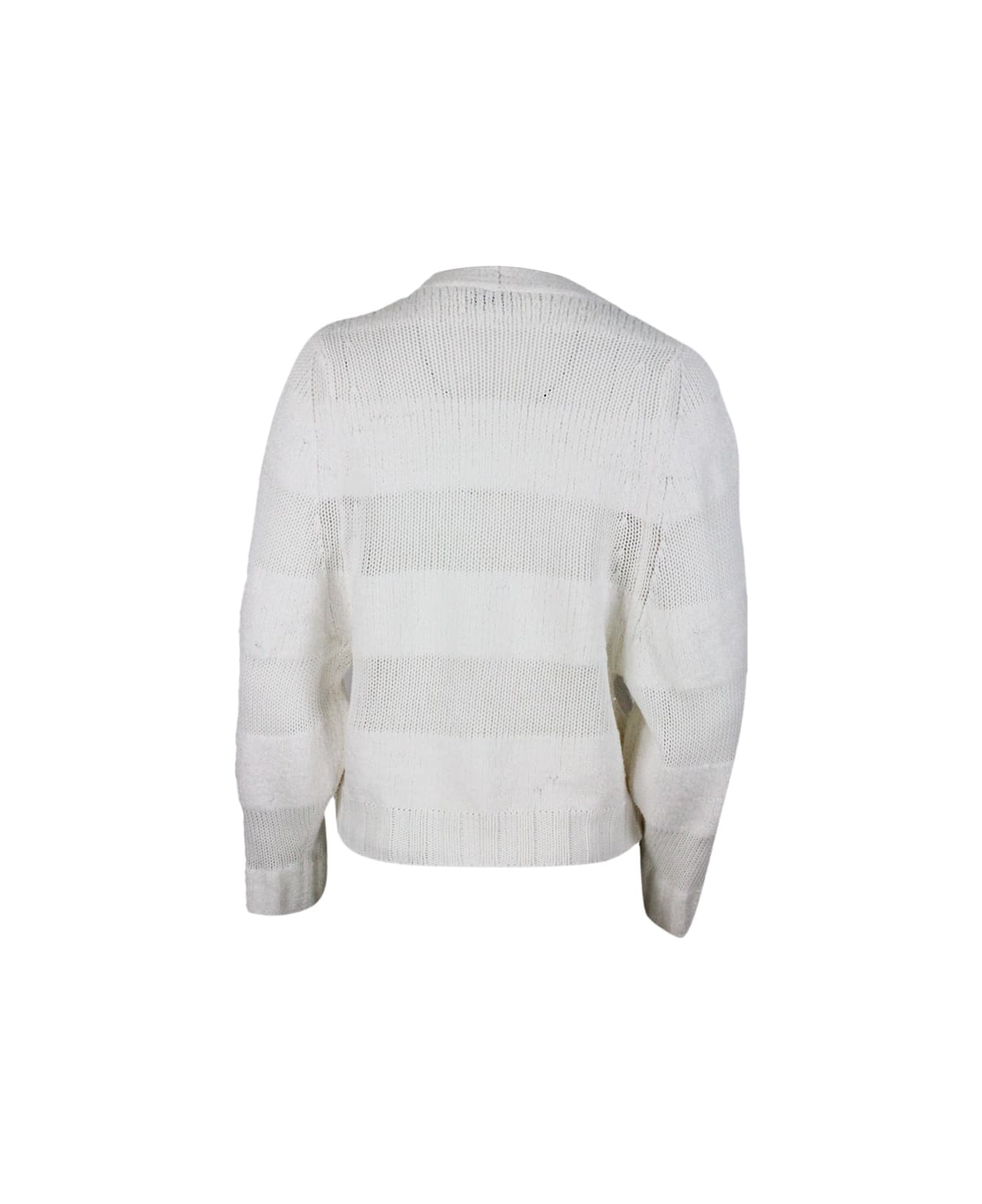 Fabiana Filippi Linen Cardigan Sweater With Three-dimensional Button Closure - White