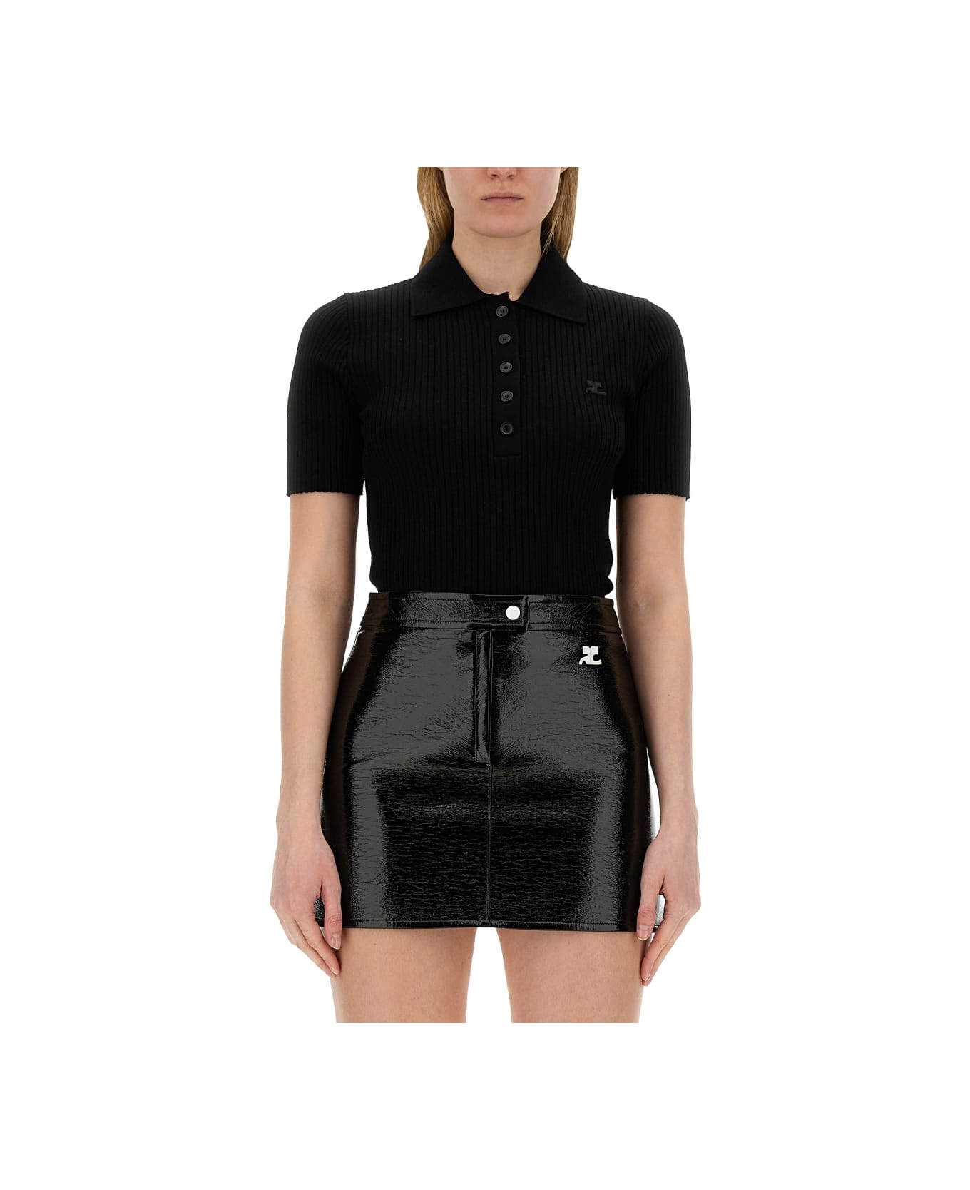 Courrèges Knitted Polo. - BLACK