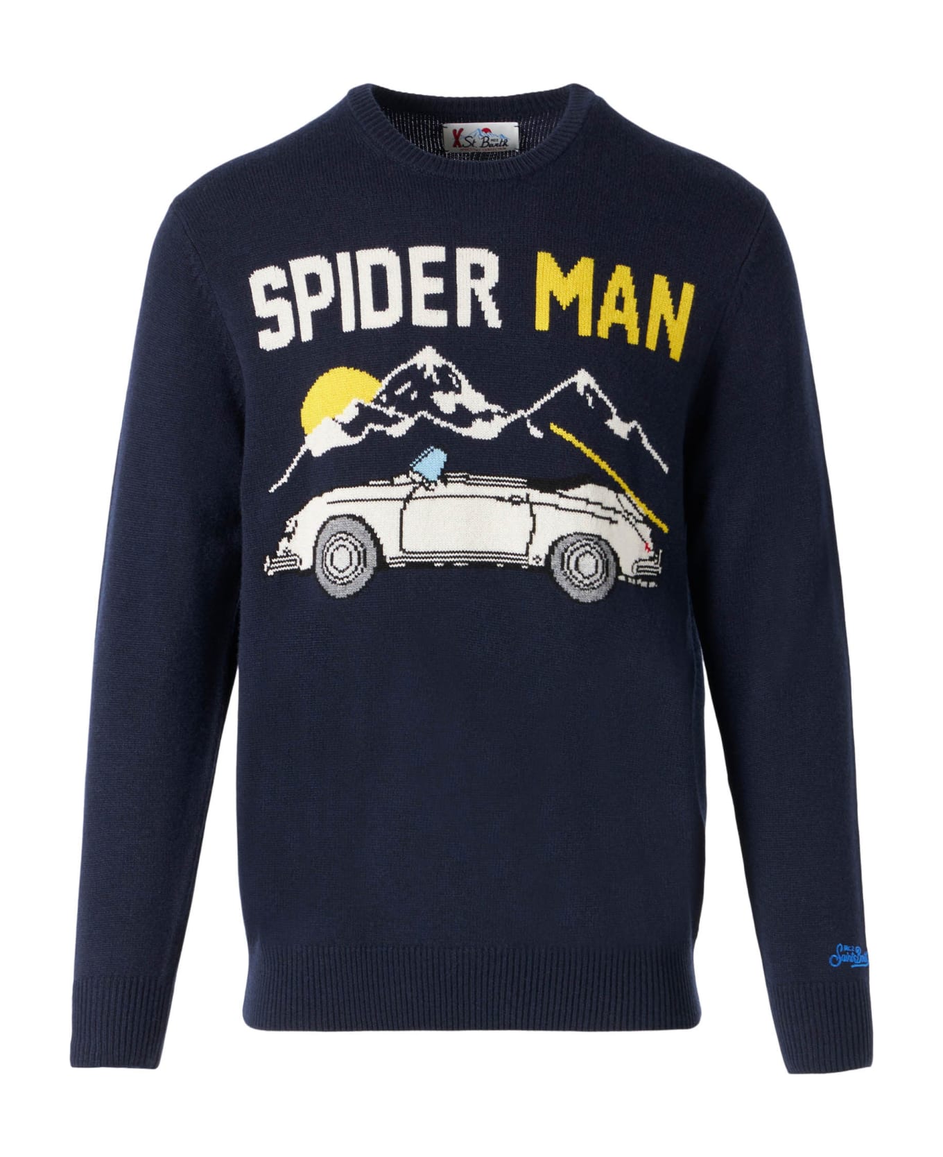 MC2 Saint Barth Man Navy Blue Sweater With Car Print - BLUE ニットウェア