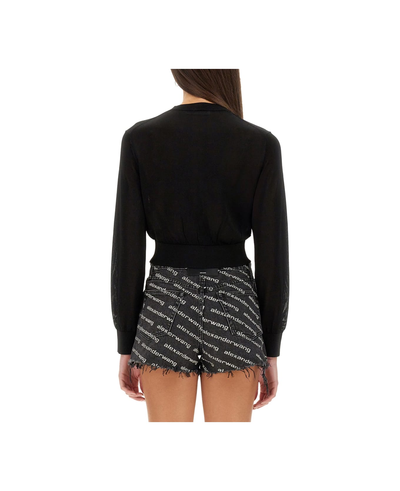 T by Alexander Wang Cropped Cardigan - BLACK