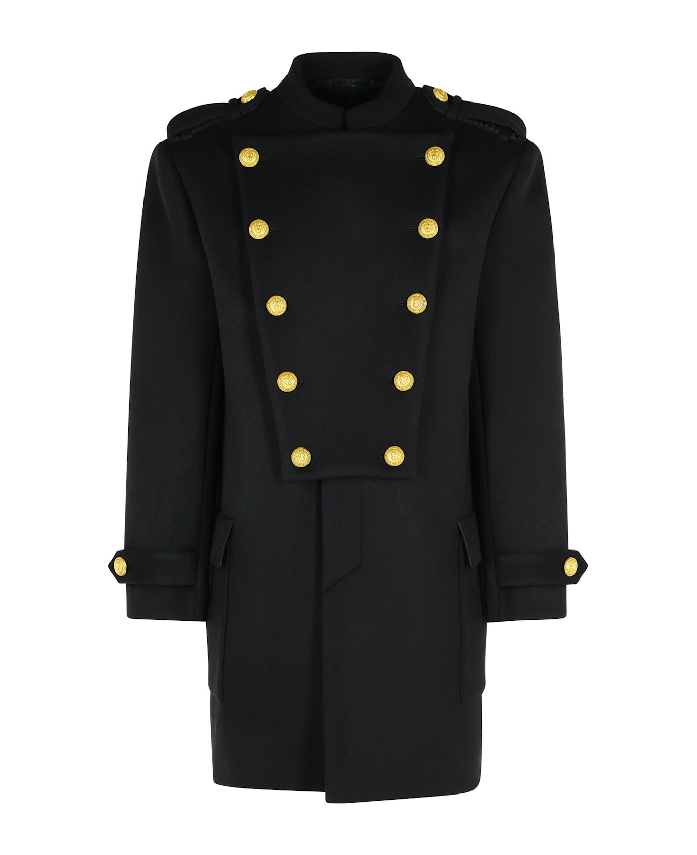 Balmain Black Wool And Cashmere Coat - Black